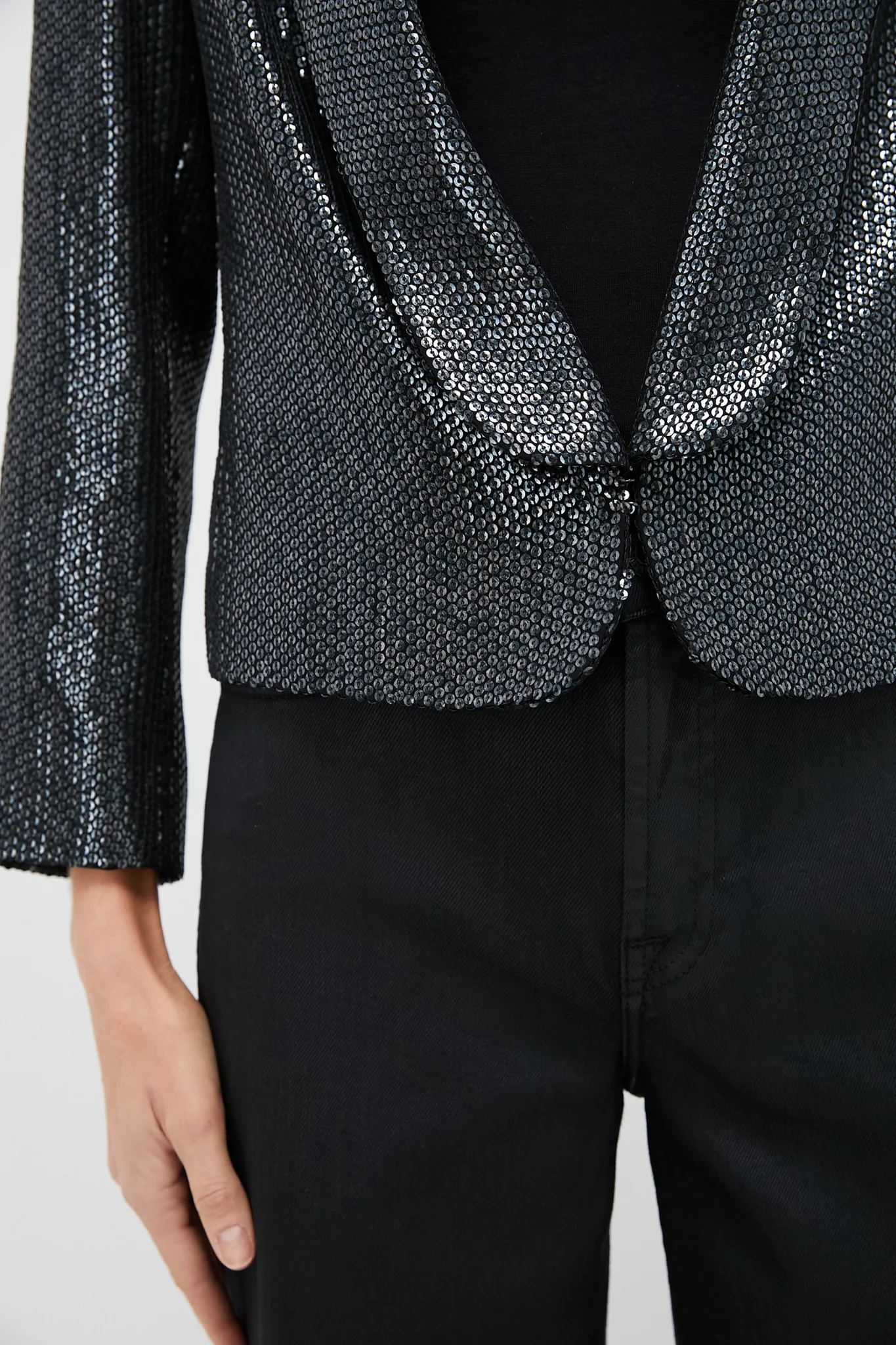 Gunmetal Sequin Cropped Zana Jacket - Image 2