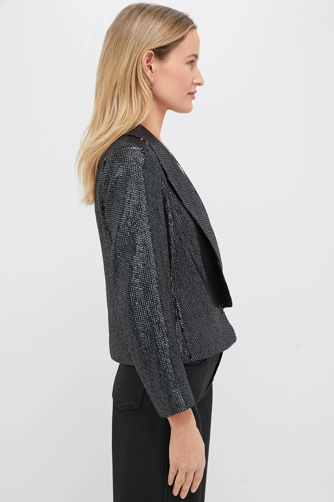 Gunmetal Sequin Cropped Zana Jacket - Image 3