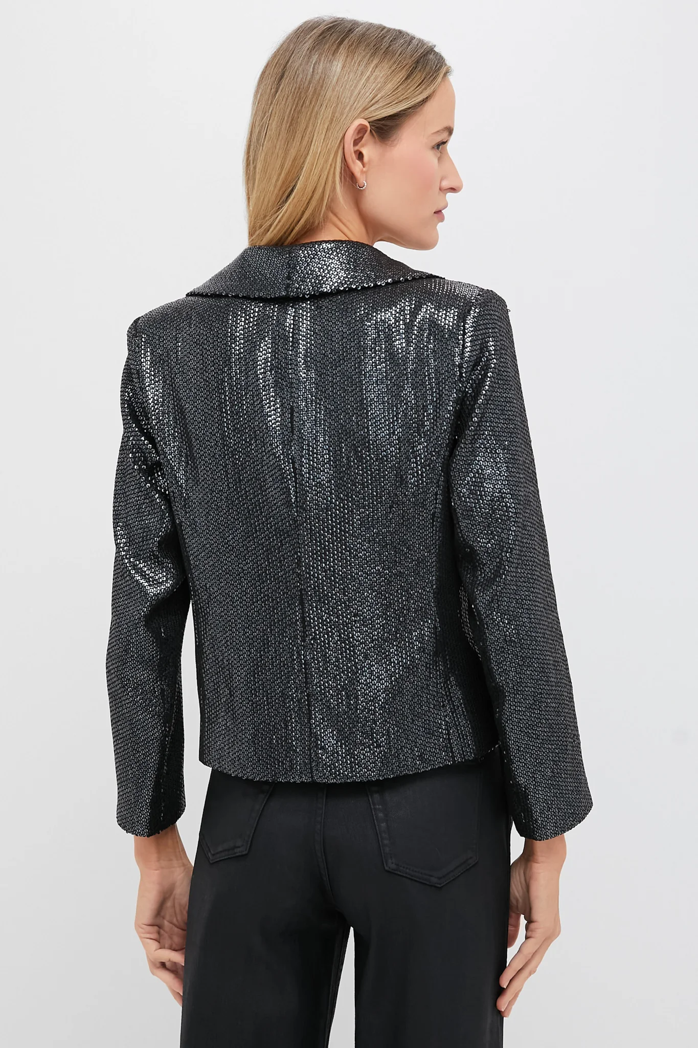 Gunmetal Sequin Cropped Zana Jacket - Image 4