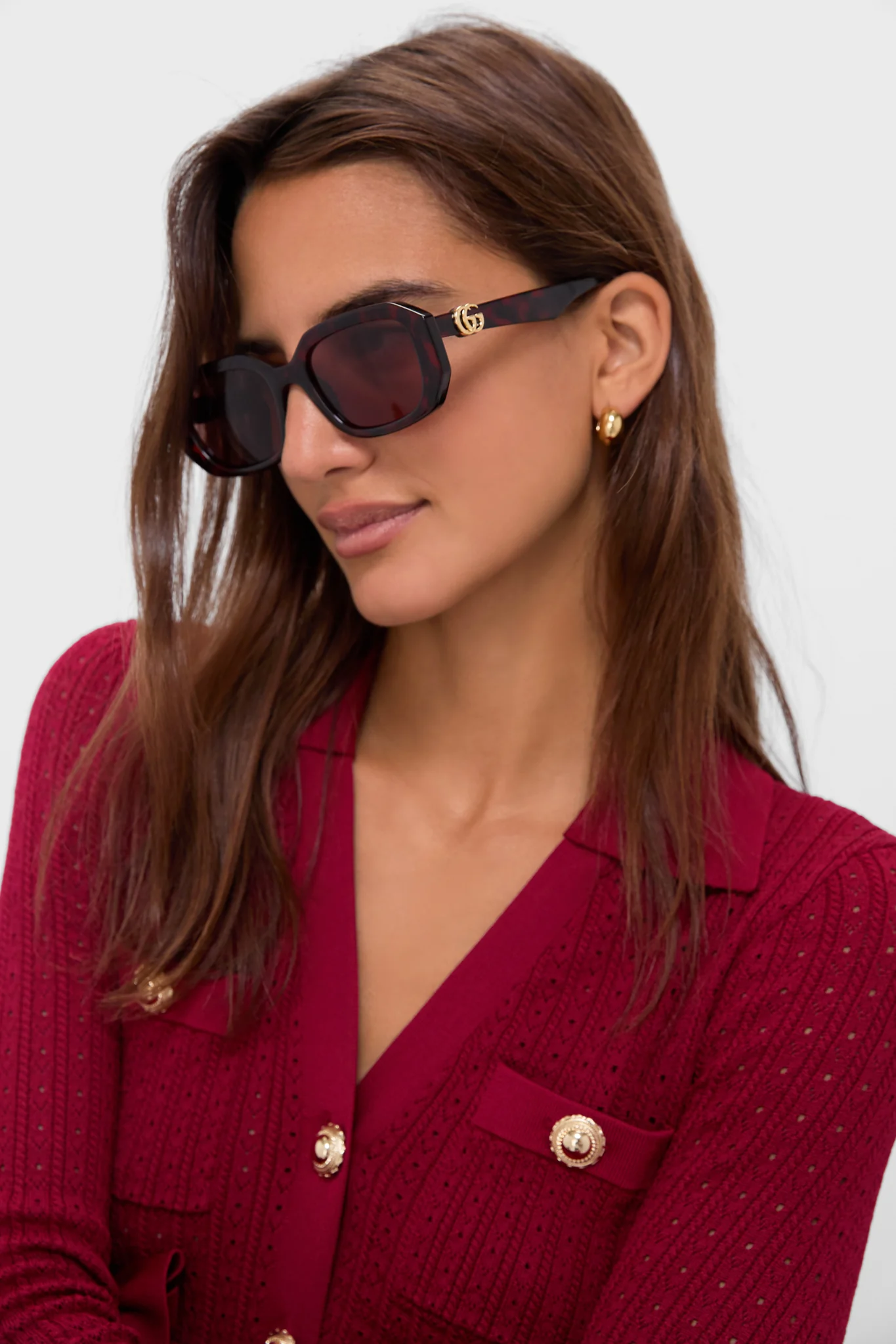 Havana GG Logo Rectangular Sunglasses - Image 2