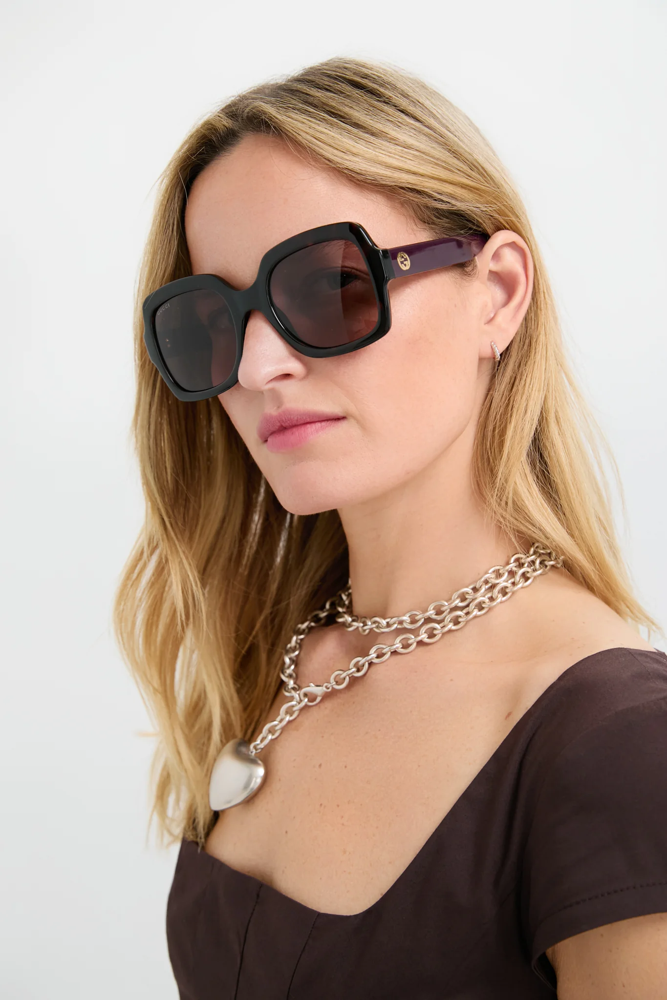 Havana Gucci Logo Squared Sunglasses - Image 2