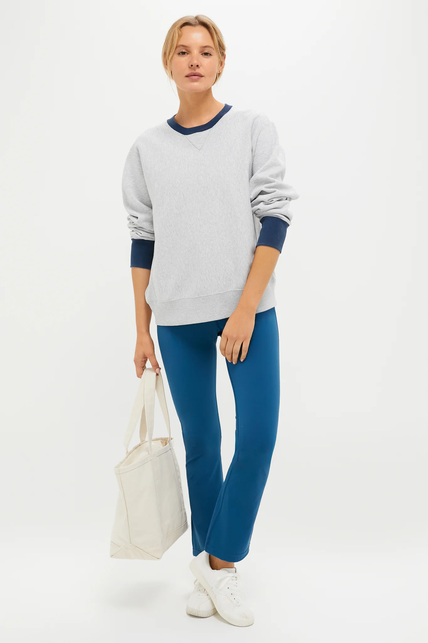 Heather Gray and Navy 100% Cotton Kolar Crewneck Sweatshirt - Image 2