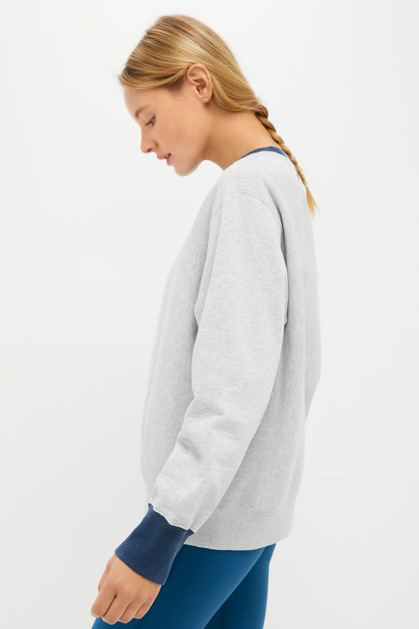 Heather Gray and Navy 100% Cotton Kolar Crewneck Sweatshirt - Image 3