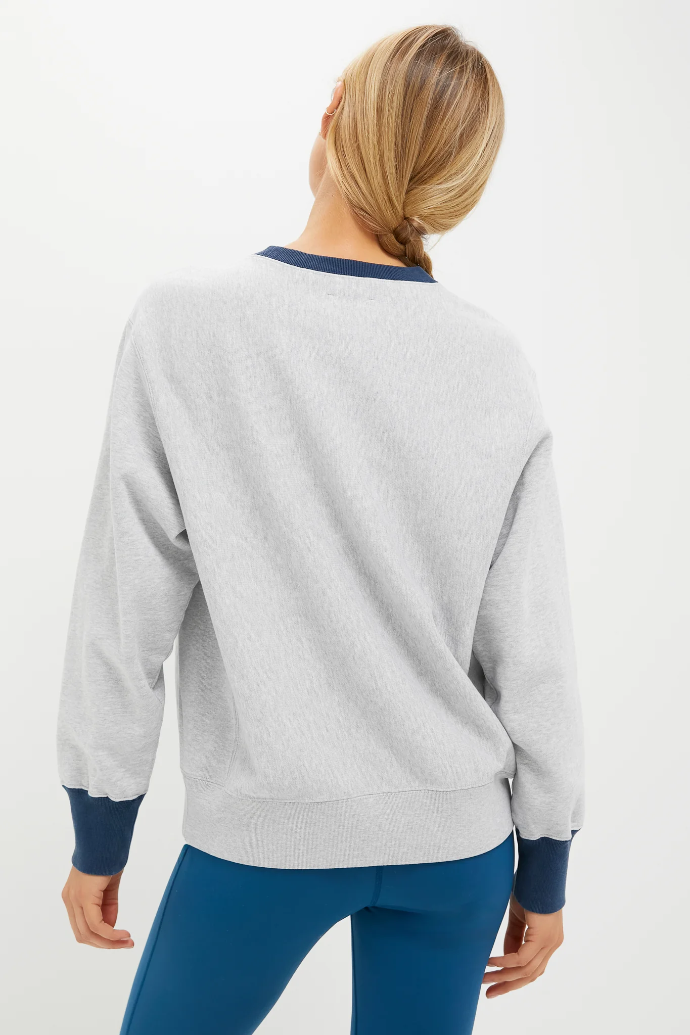 Heather Gray and Navy 100% Cotton Kolar Crewneck Sweatshirt - Image 4