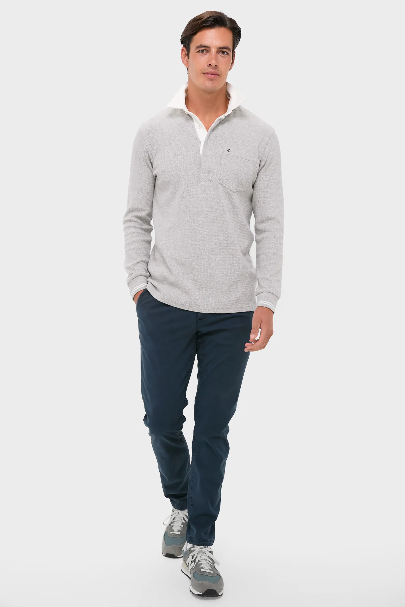 Heather Grey Waffle Rugby Polo - Image 2