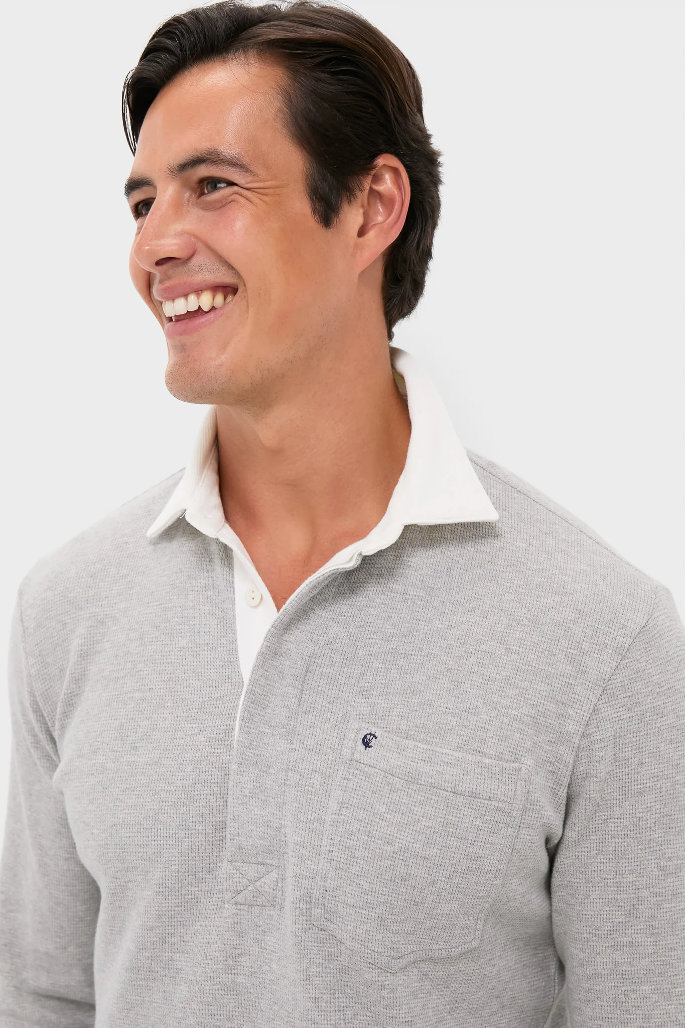Heather Grey Waffle Rugby Polo - Image 6