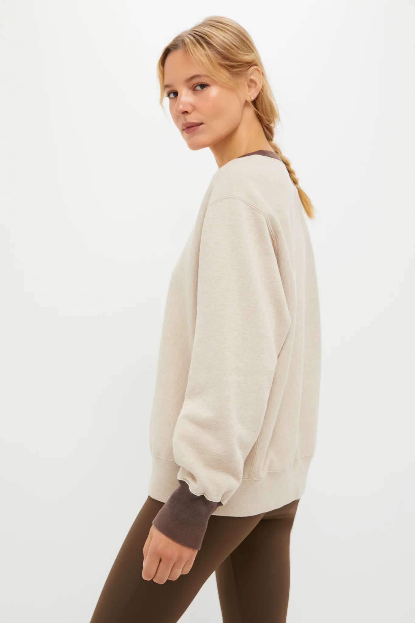 Heather Sandstone and Brown 100% Cotton Kolar Crewneck Sweatshirt - Image 3