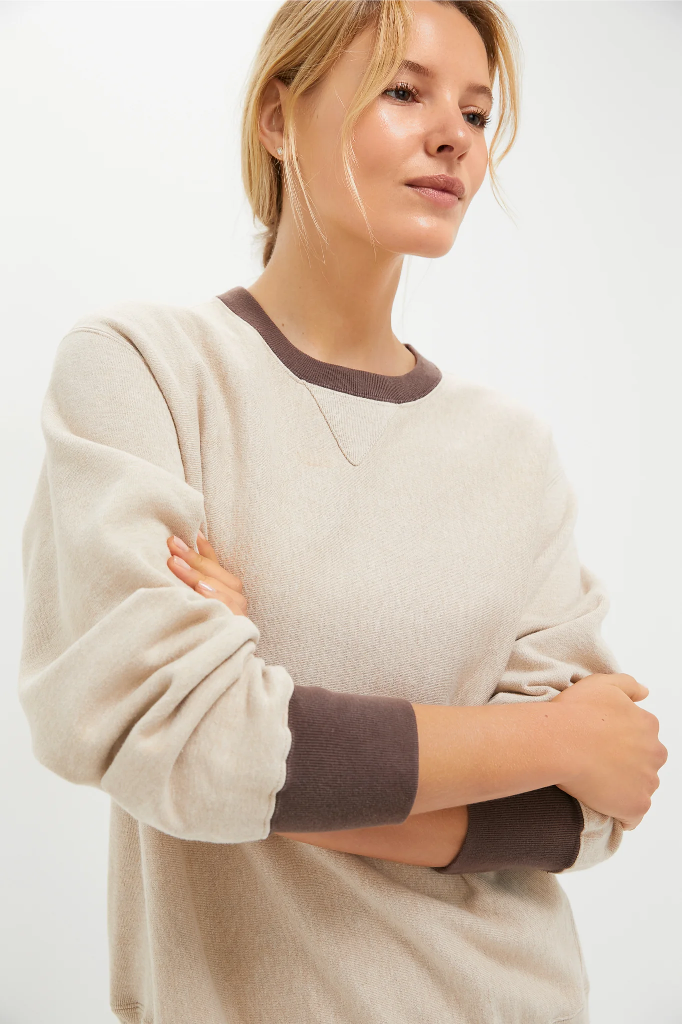 Heather Sandstone and Brown 100% Cotton Kolar Crewneck Sweatshirt - Image 5