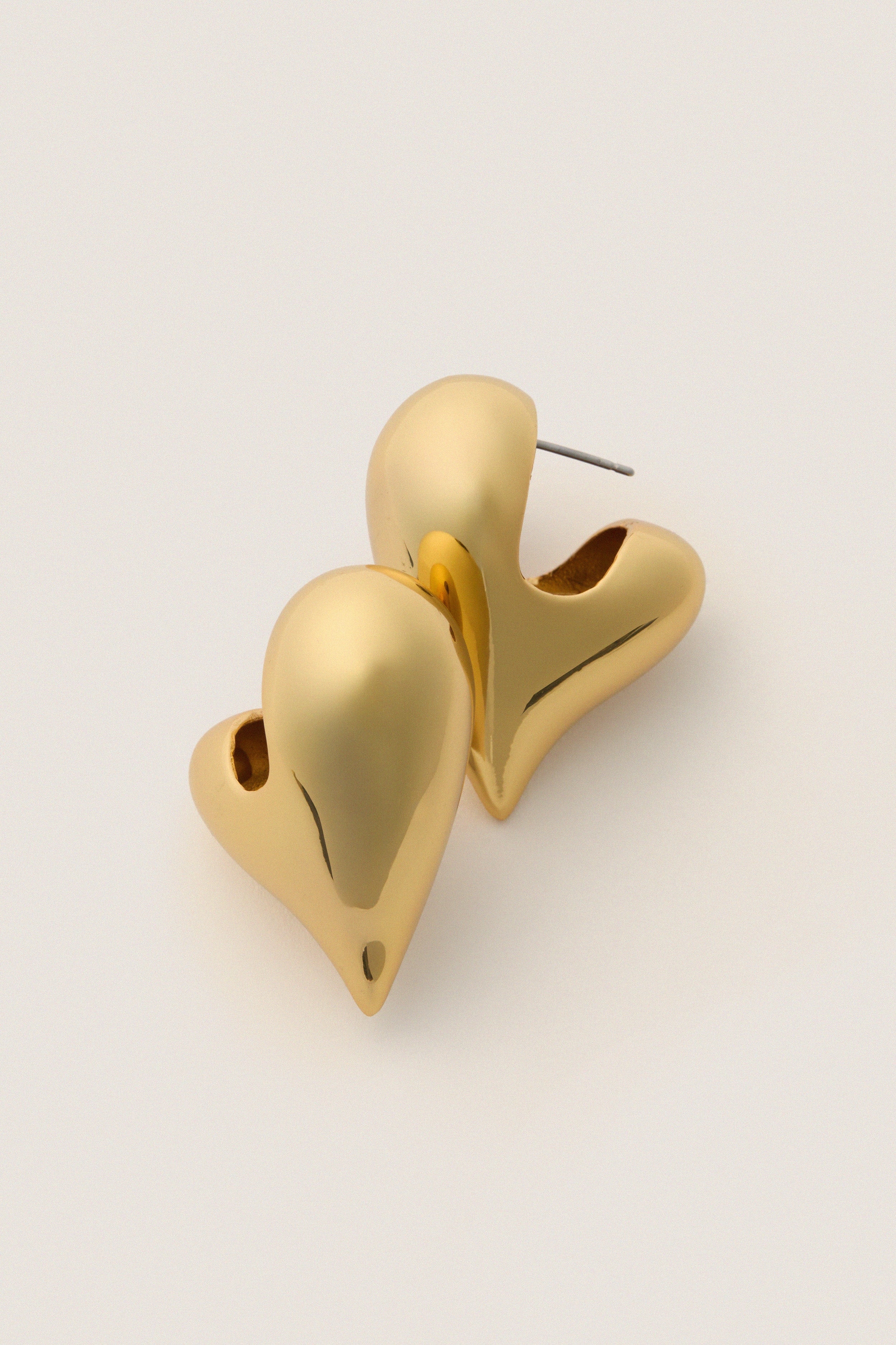 High Polish Gold Art Heart Earrings - Image 3