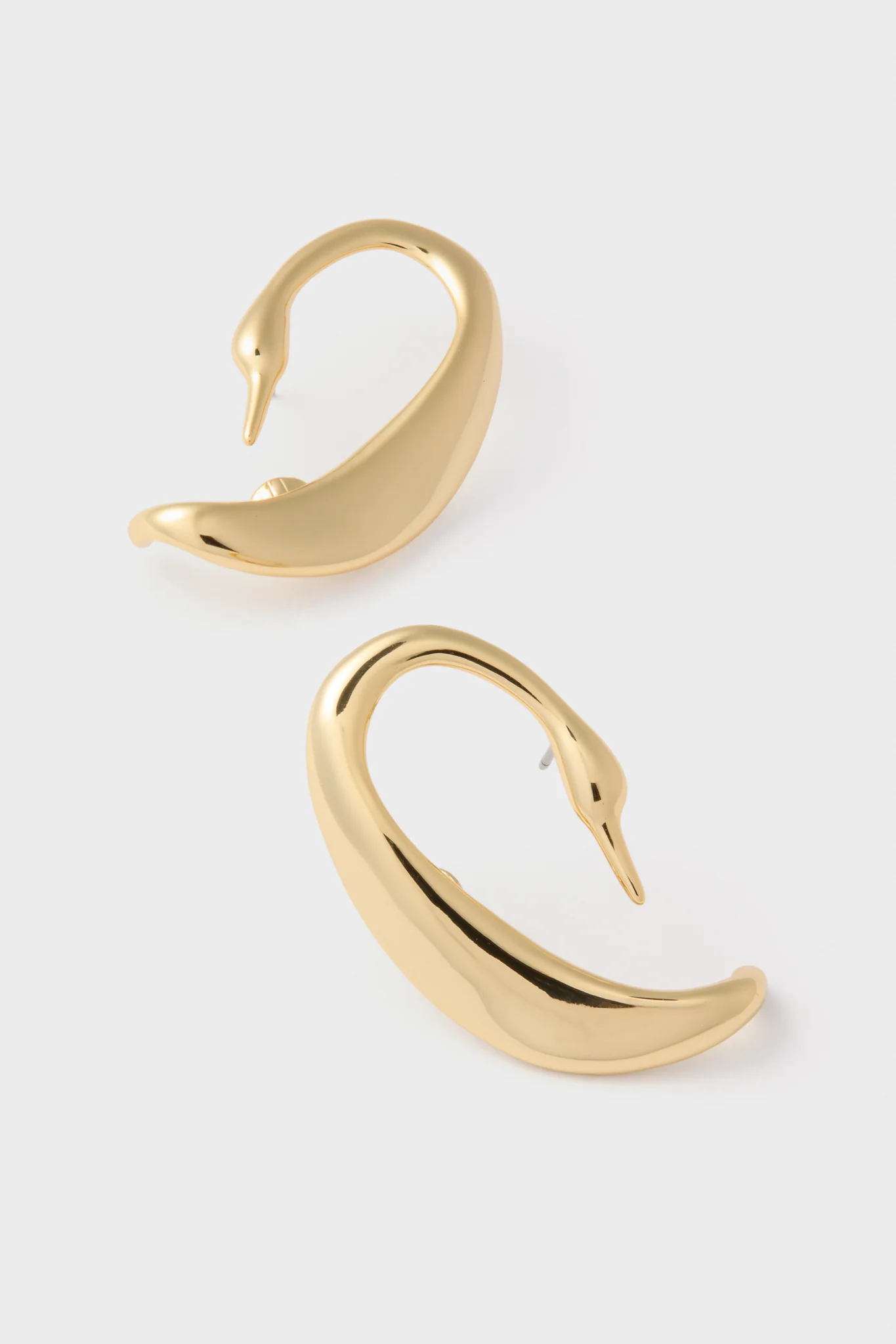 High Polish Gold Egret Climber Earrings - Image 4