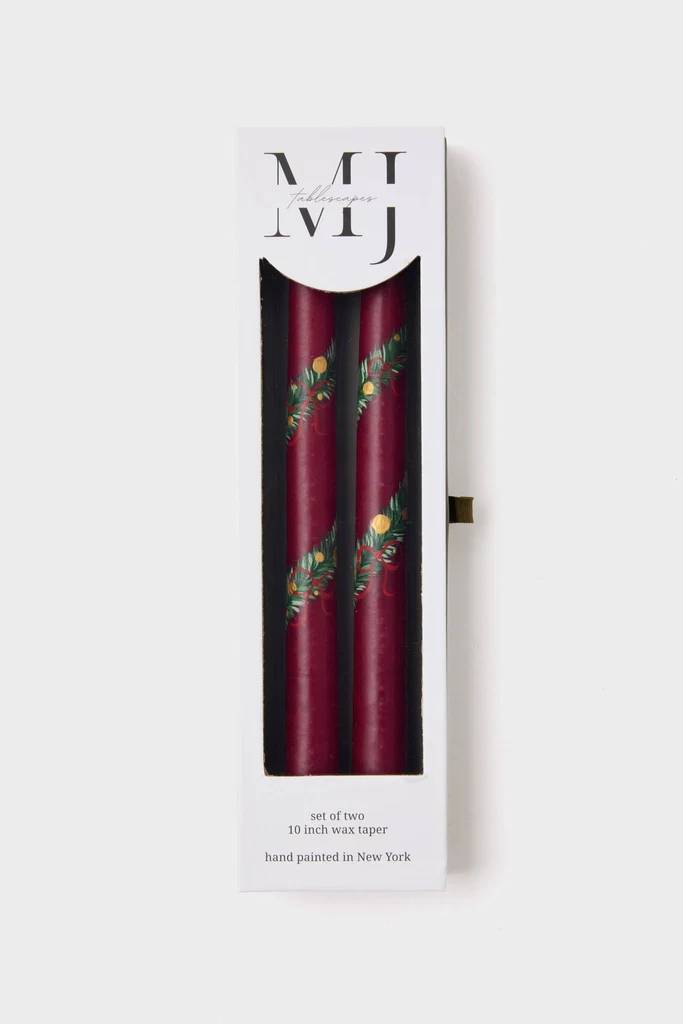 Holiday Hand Painted Taper Candles (Set of 2)