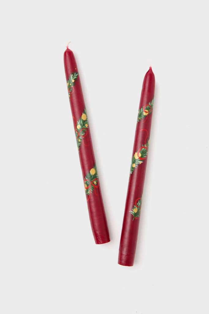 Holiday Hand Painted Taper Candles (Set of 2) - Image 2