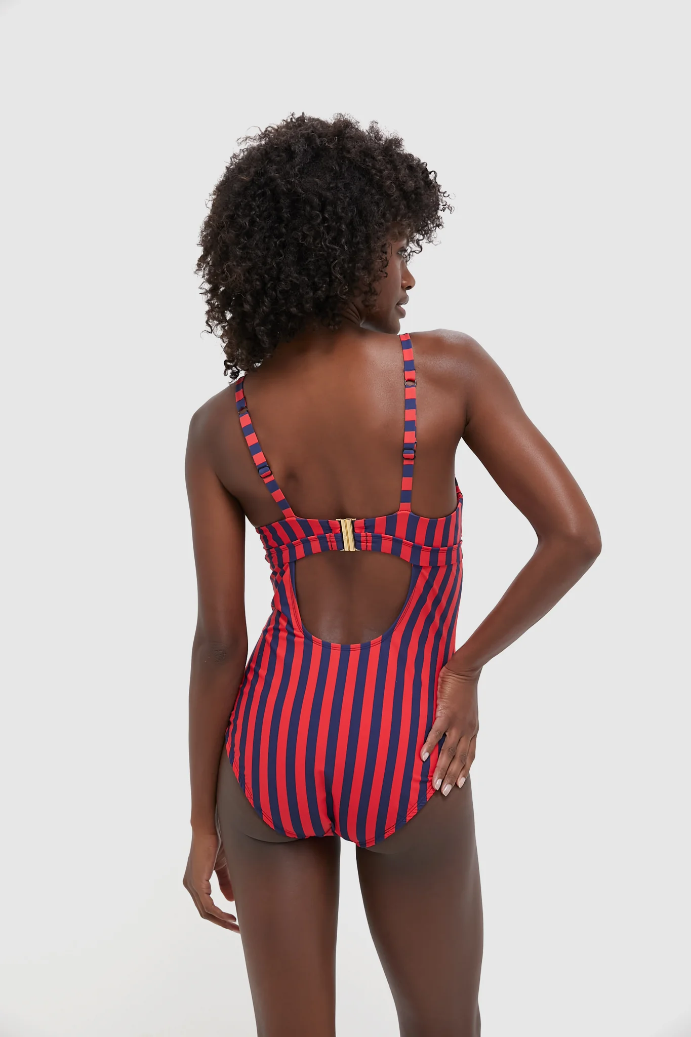 Hot Pepper and Navy Striped Dreamsculpt Push-Up Plunge One Piece - Image 4