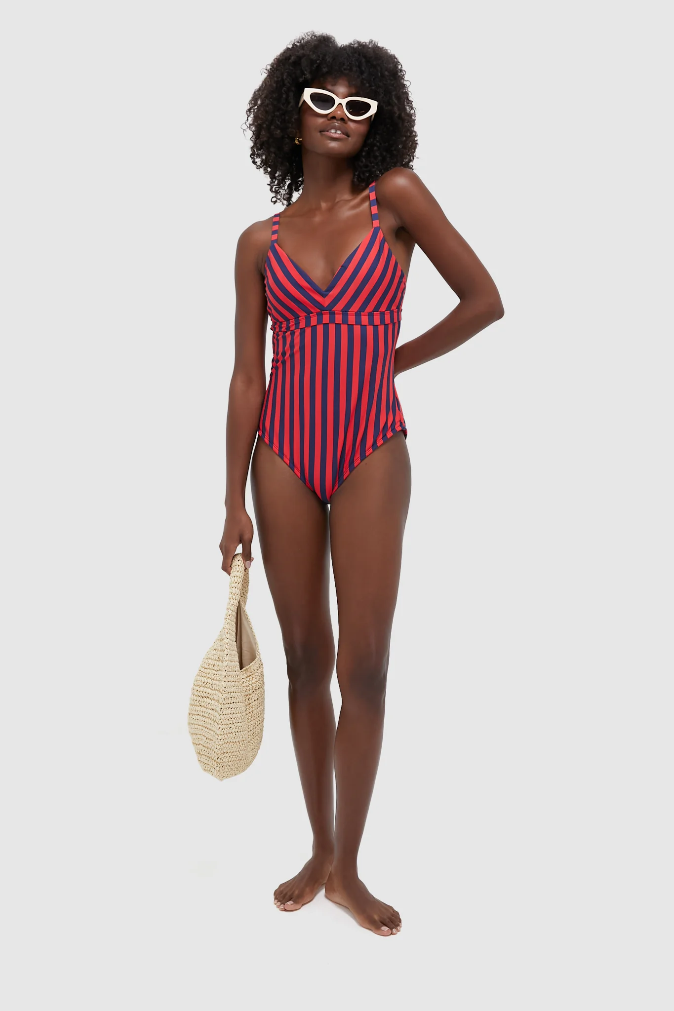 Hot Pepper and Navy Striped Dreamsculpt Push-Up Plunge One Piece - Image 6