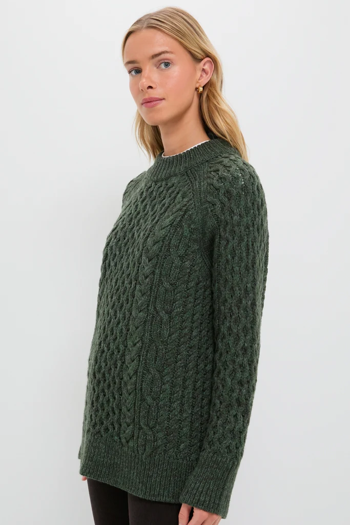 Hunter Green Galway Fisherman Sweater - Image 3