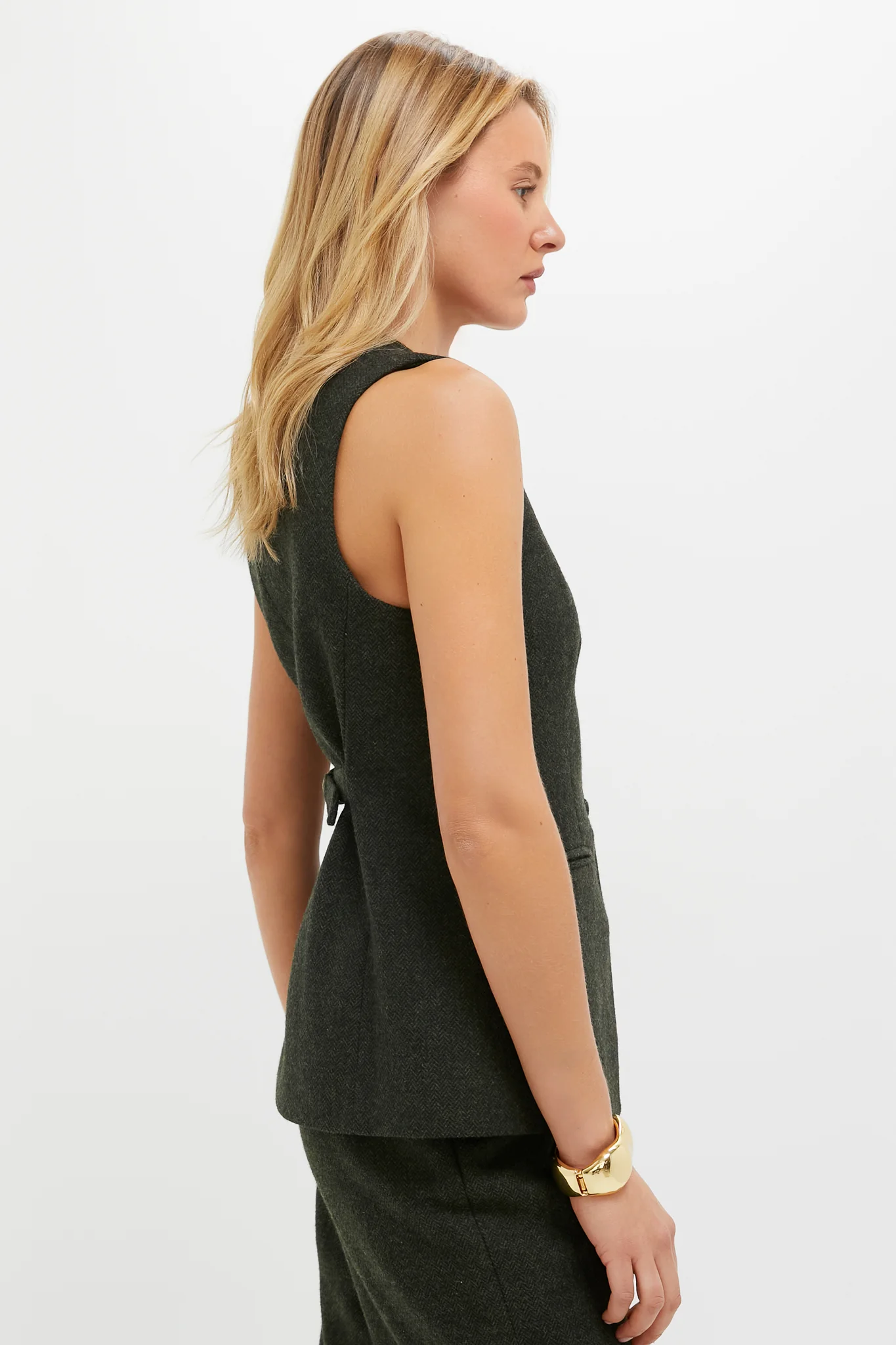 Hunter Green Tweed Herringbone Thompson Vest - Image 3