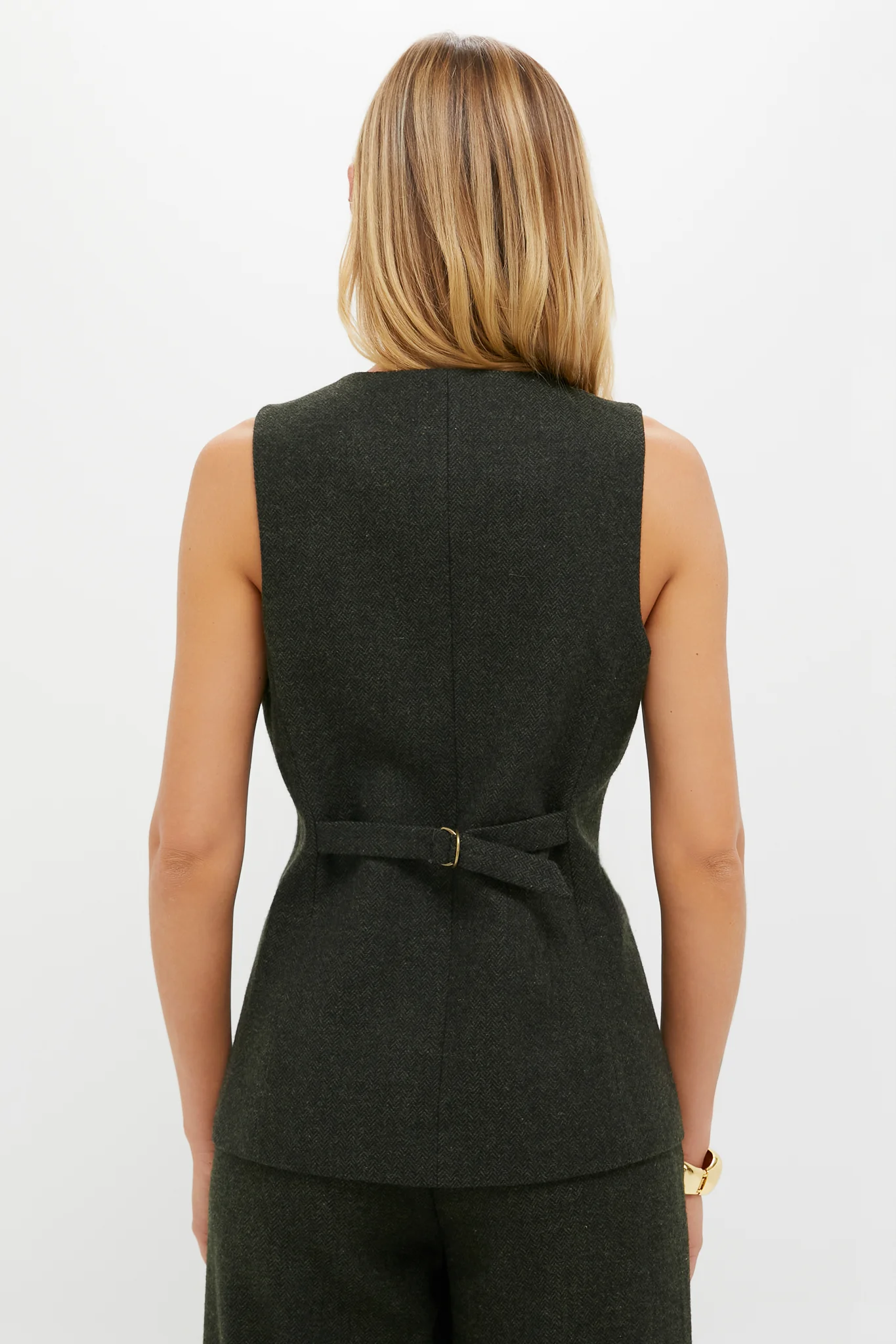 Hunter Green Tweed Herringbone Thompson Vest - Image 4