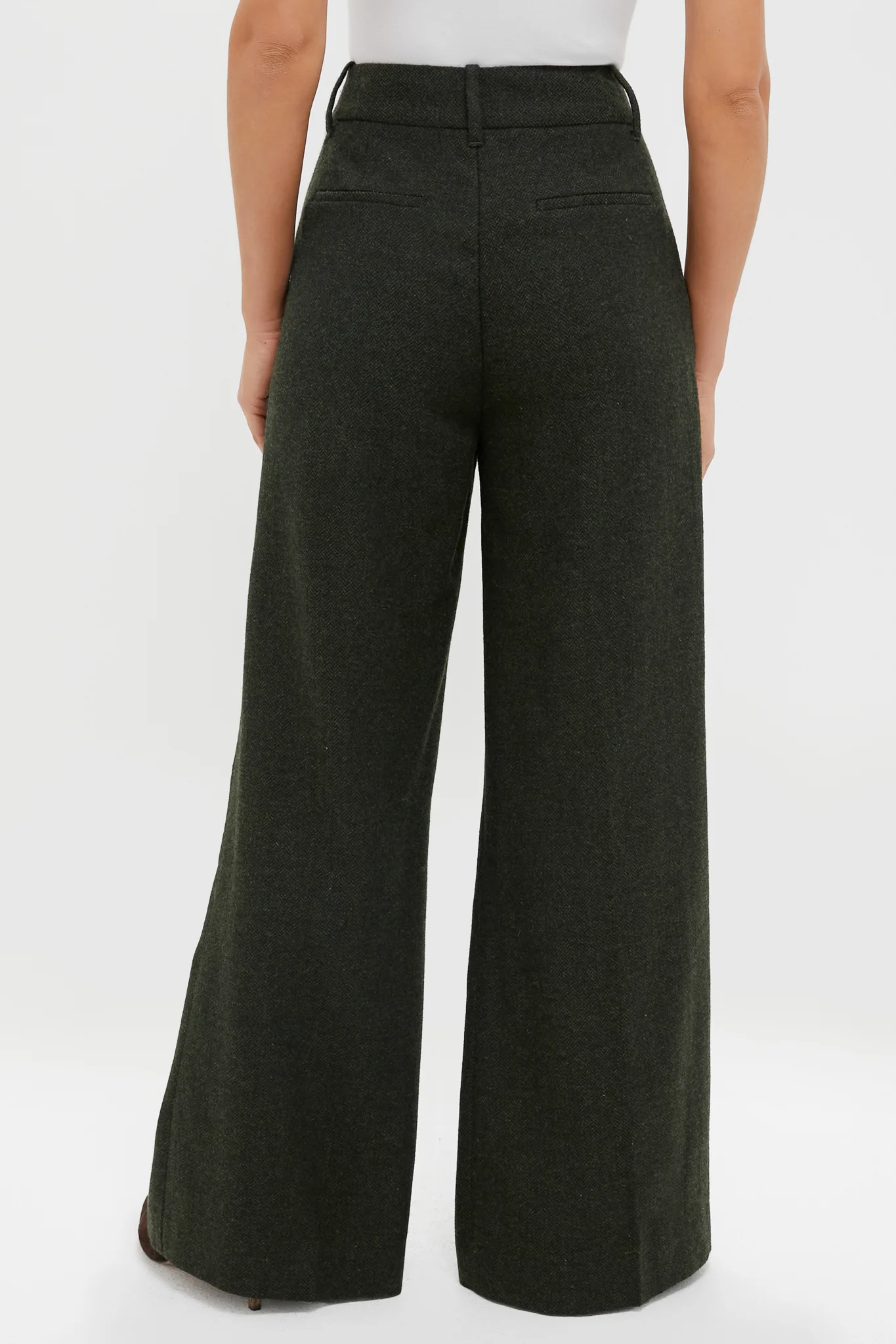 Hunter Green Tweed Herringbone Wide Leg Watson Trousers - Image 4