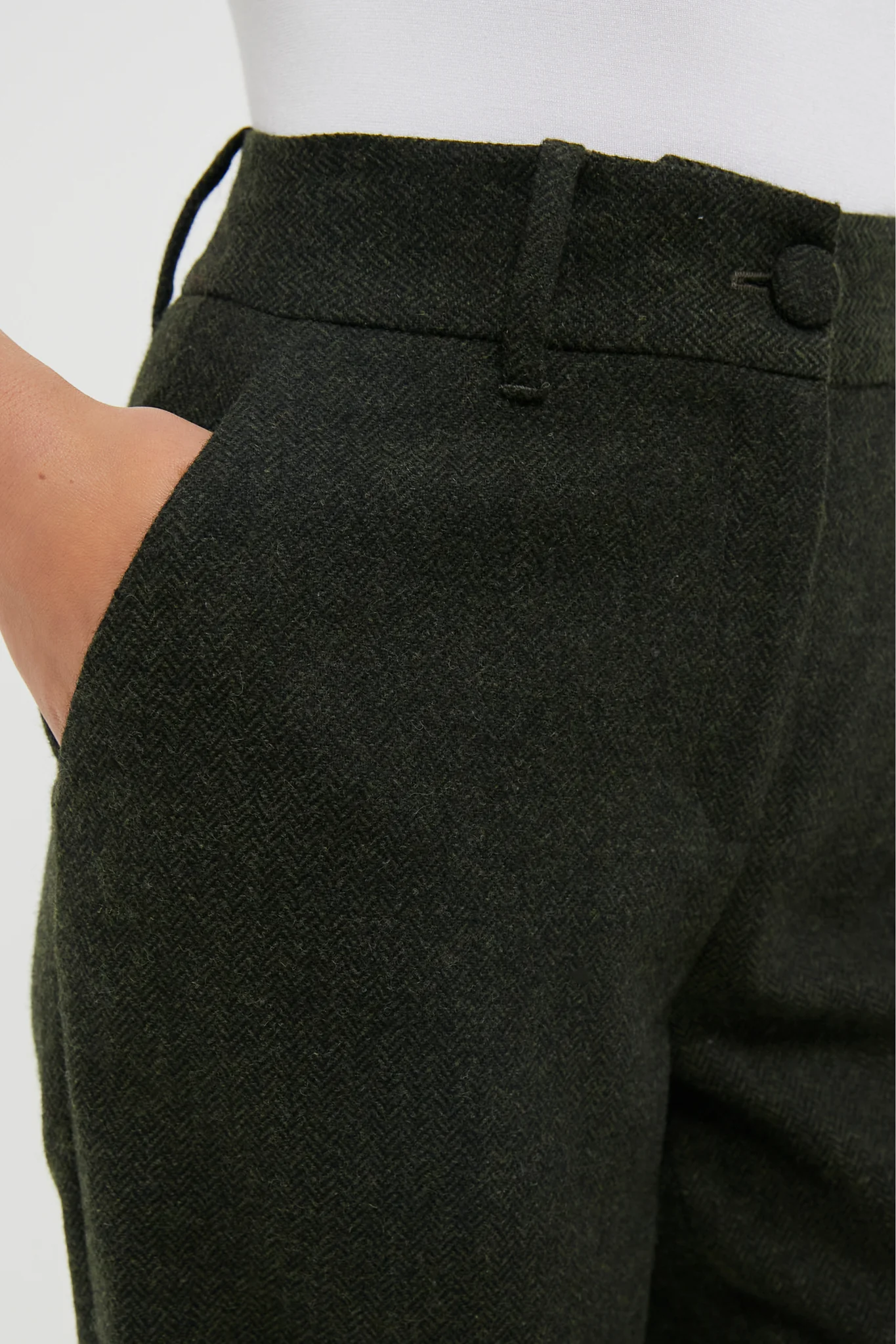 Hunter Green Tweed Herringbone Wide Leg Watson Trousers - Image 5