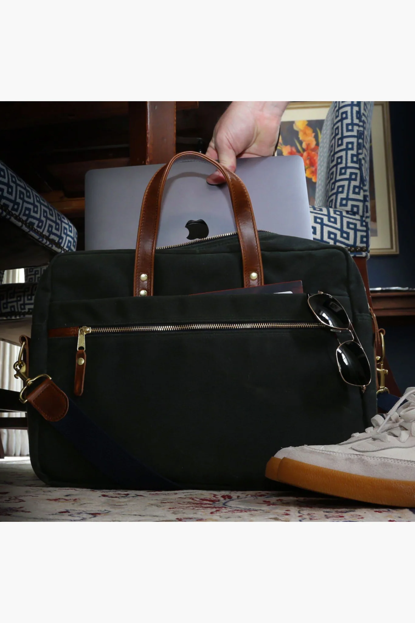 Hunter Green Waxed Canvas Laptop Bag - Image 5