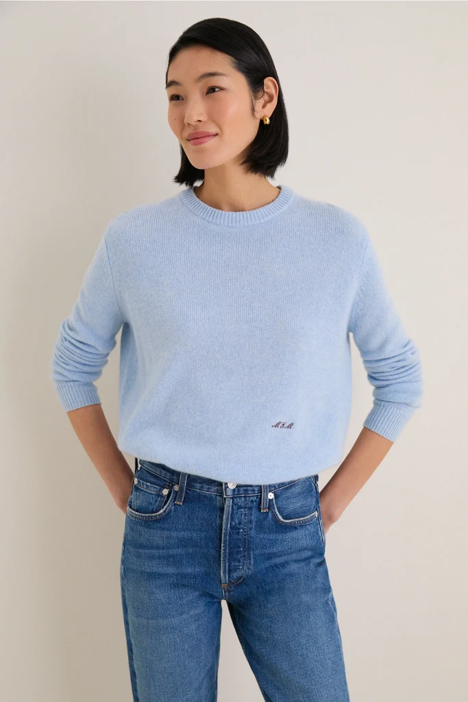 Ice Blue Cashmere Bodie Boyfriend Crewneck - Image 6
