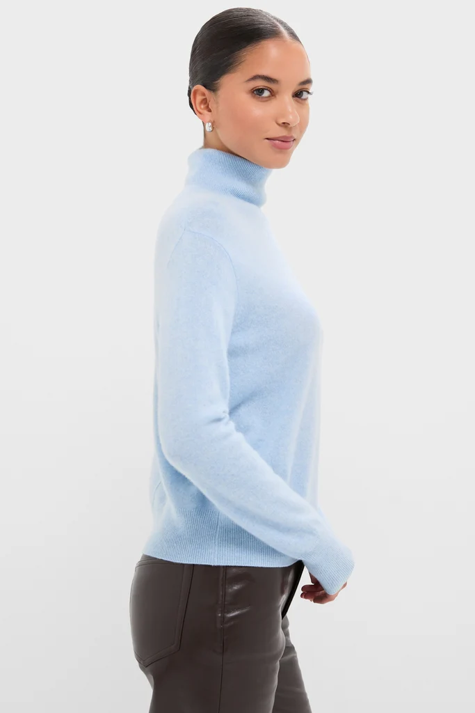 Ice Blue Cashmere Turtleneck Sweater - Image 3