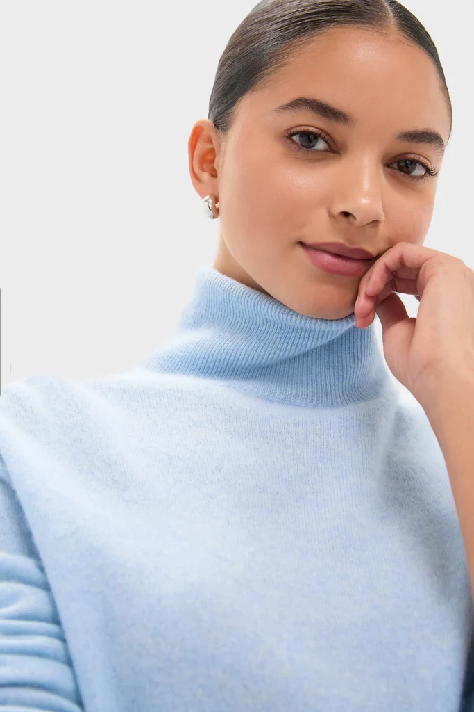 Ice Blue Cashmere Turtleneck Sweater - Image 5