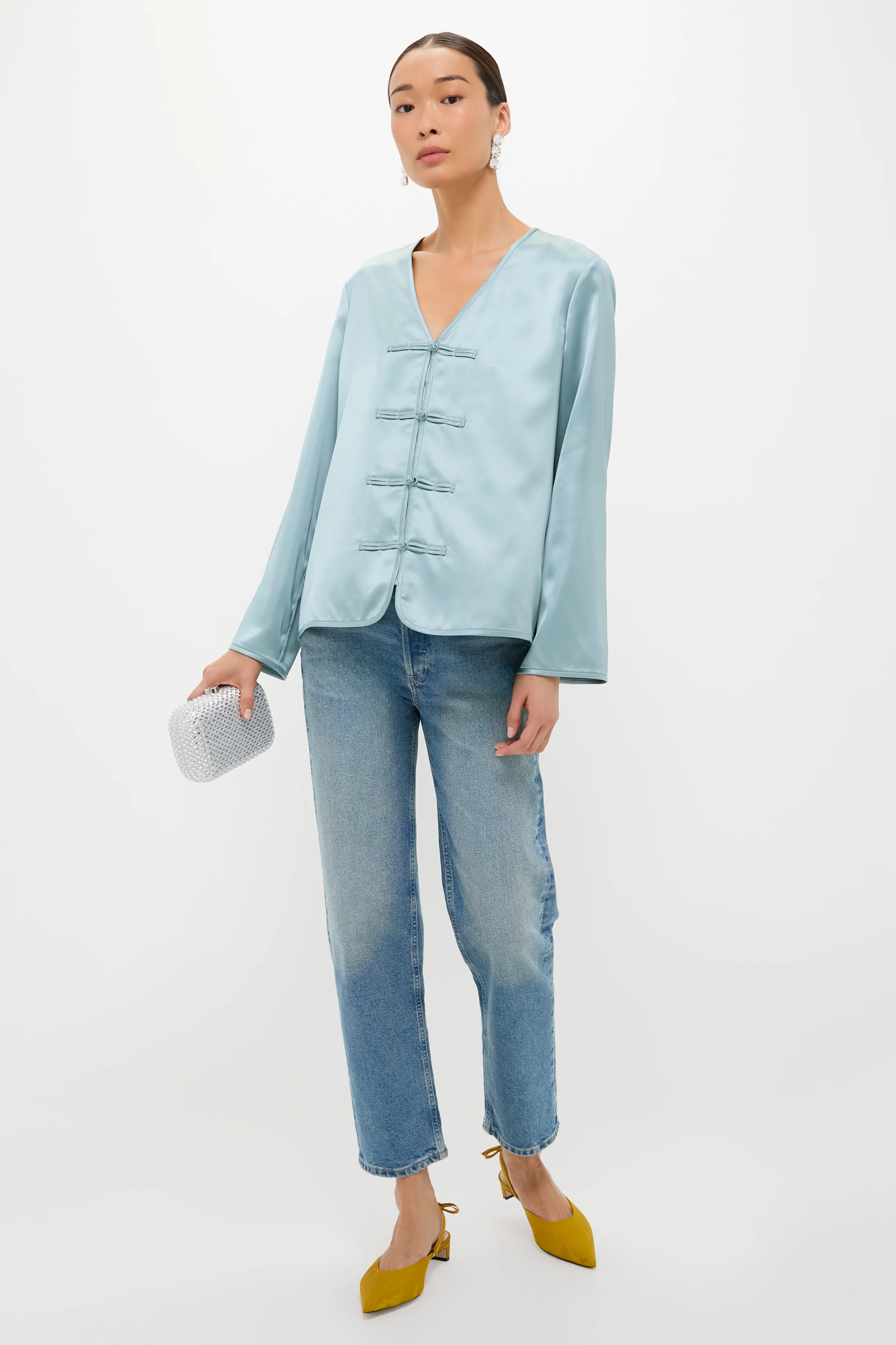 Ice Blue Satin Tatiana Blouse - Image 2