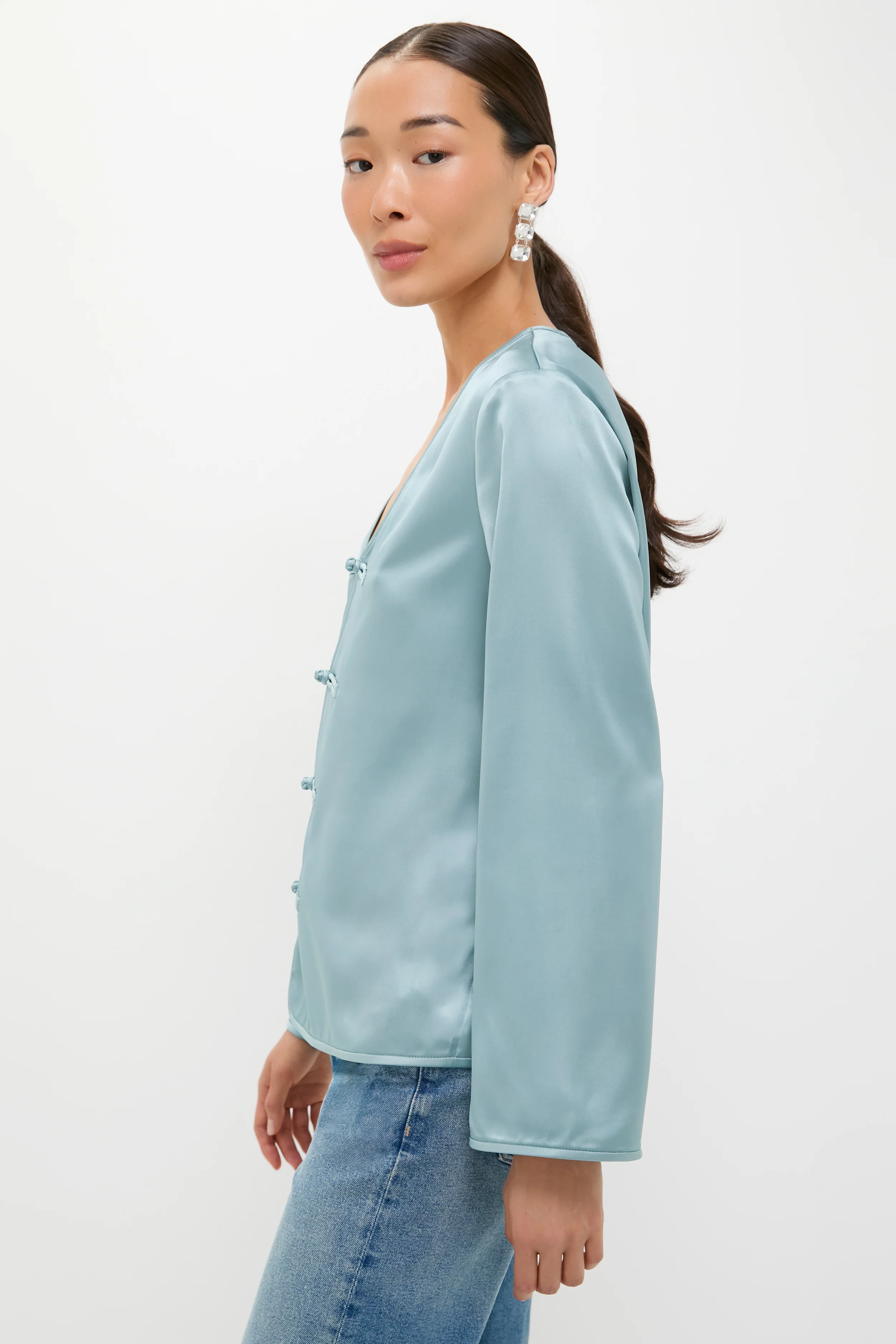 Ice Blue Satin Tatiana Blouse - Image 3