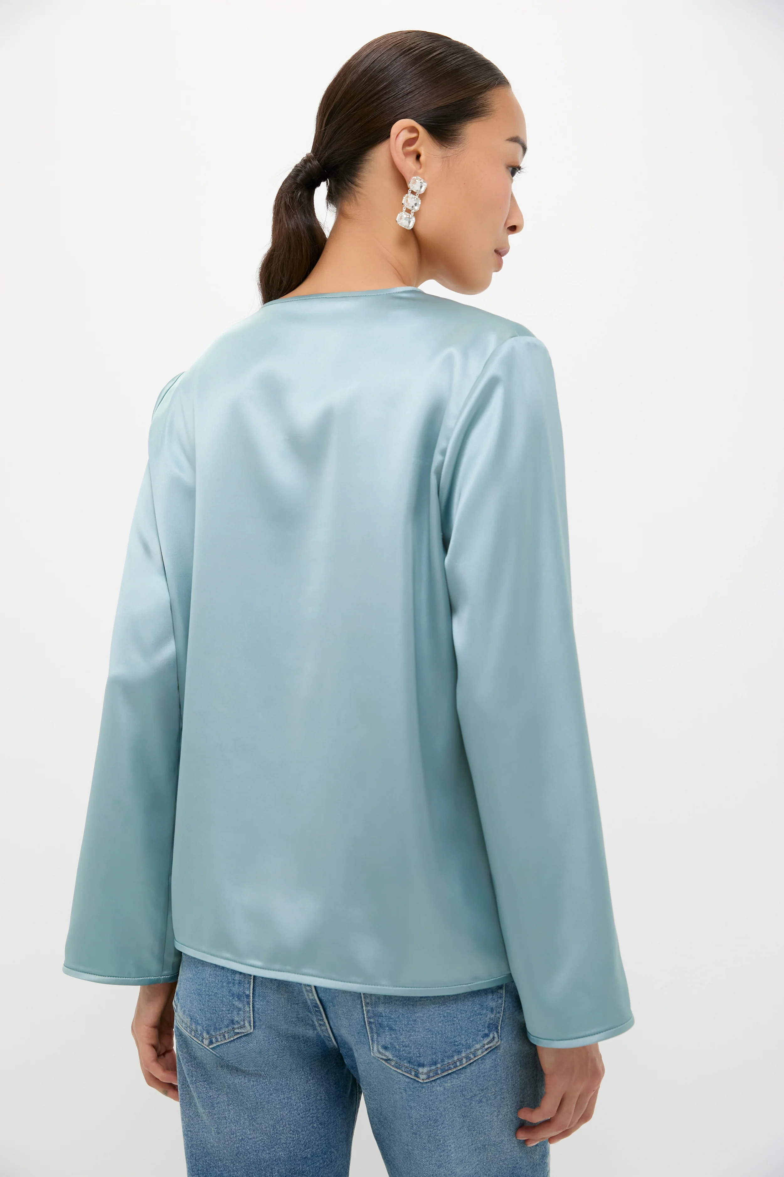 Ice Blue Satin Tatiana Blouse - Image 4