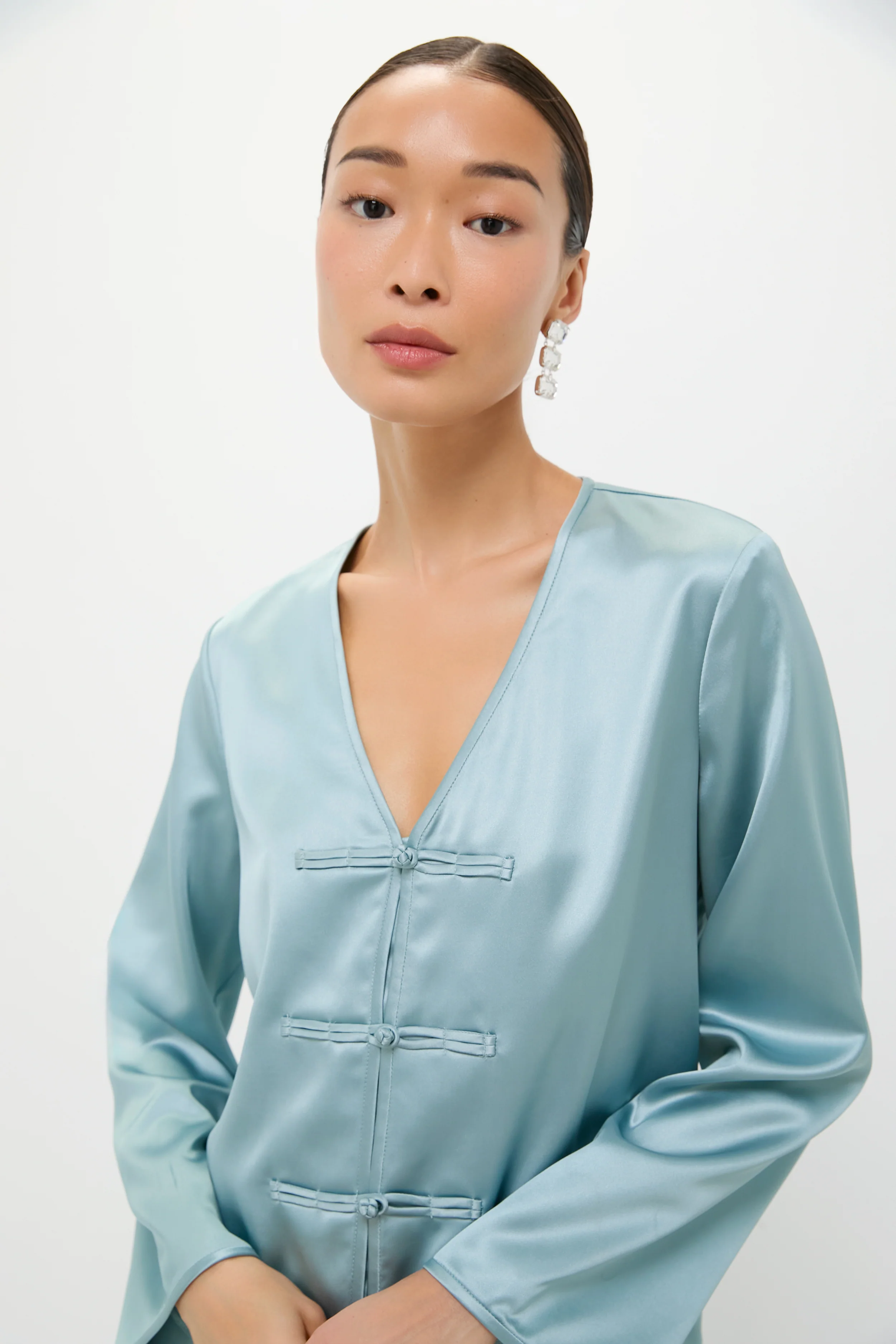 Ice Blue Satin Tatiana Blouse - Image 5