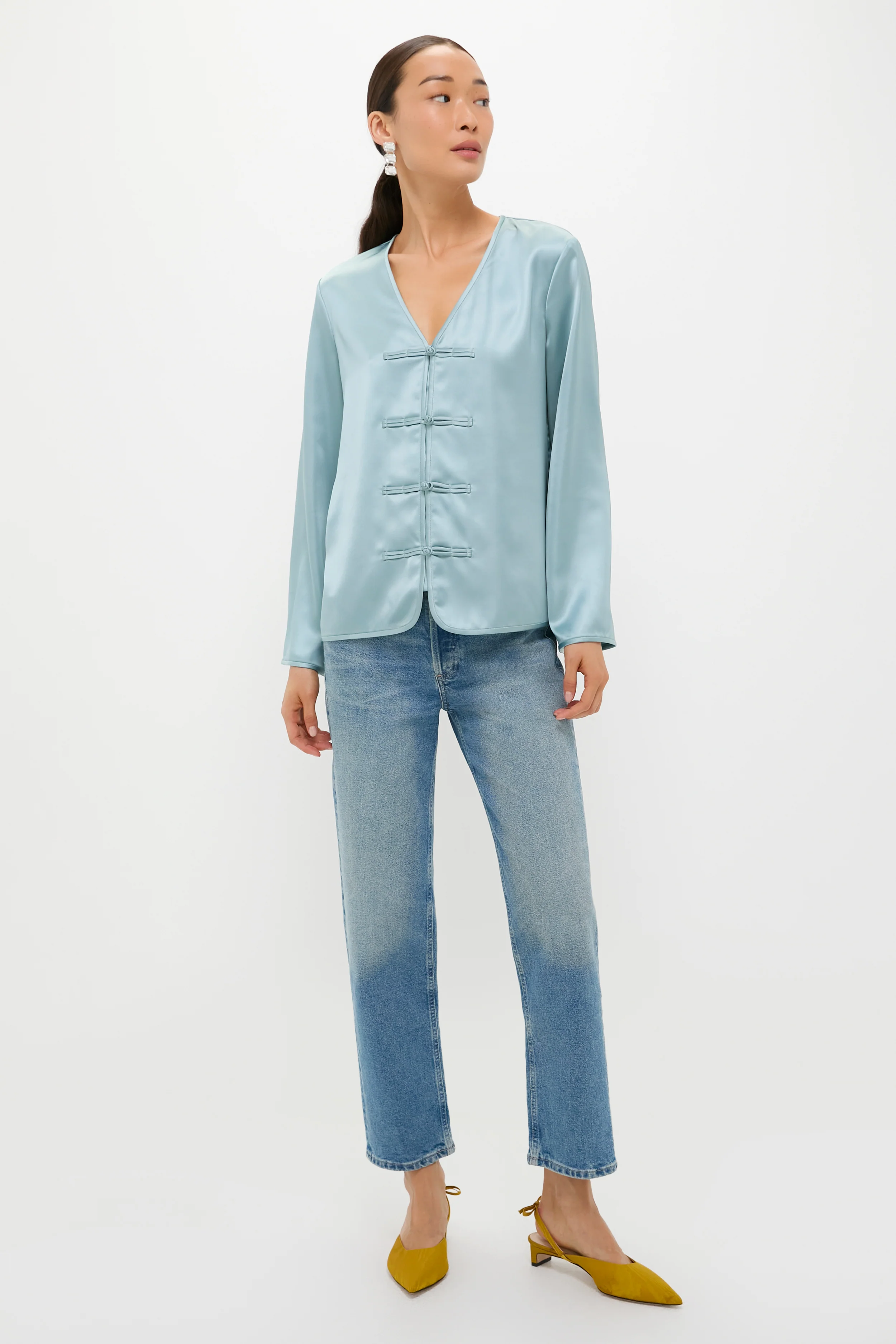 Ice Blue Satin Tatiana Blouse - Image 6