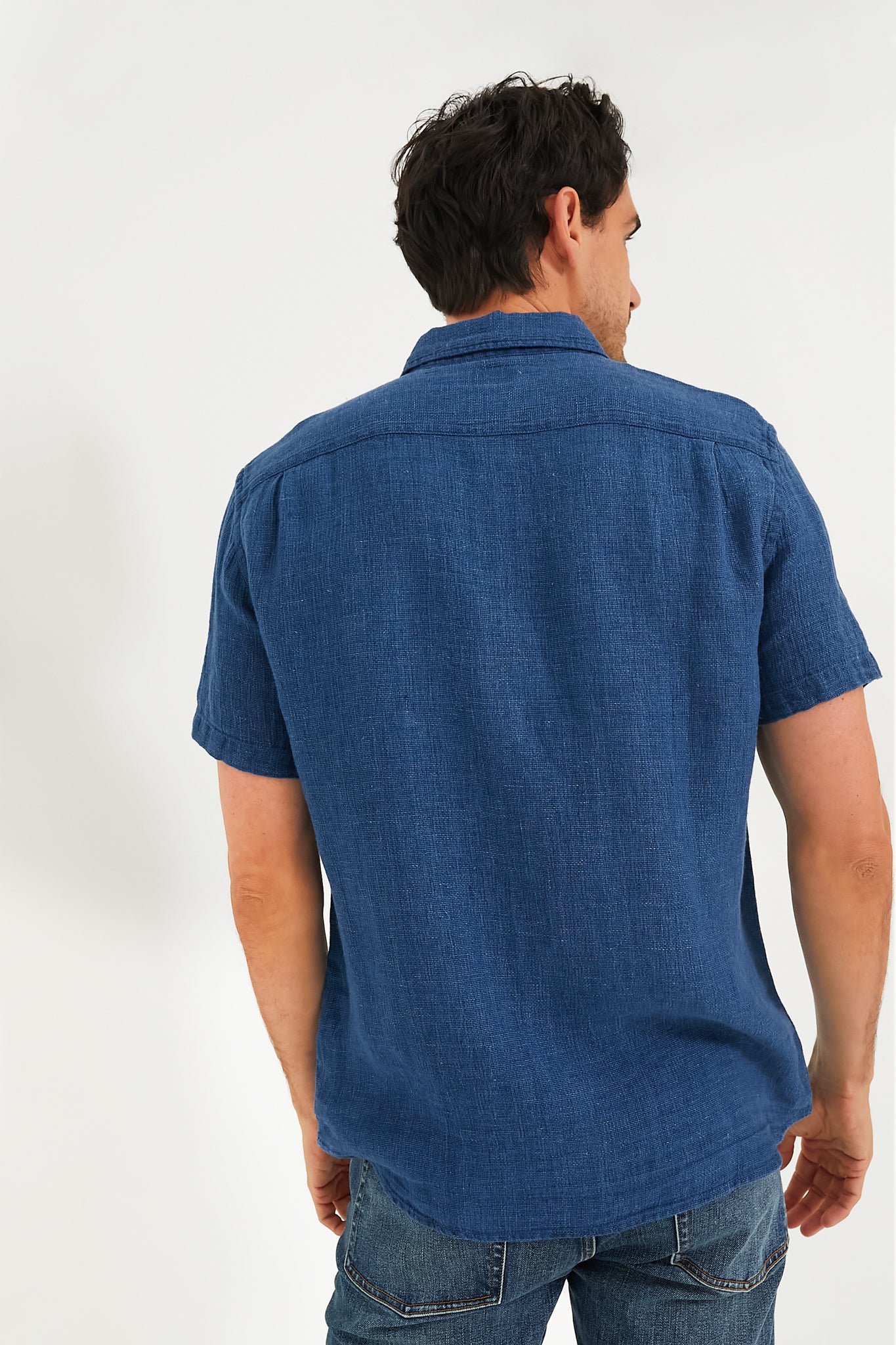 Indigo Basketweave Short Sleeve Palma Linen Shirt - Image 6