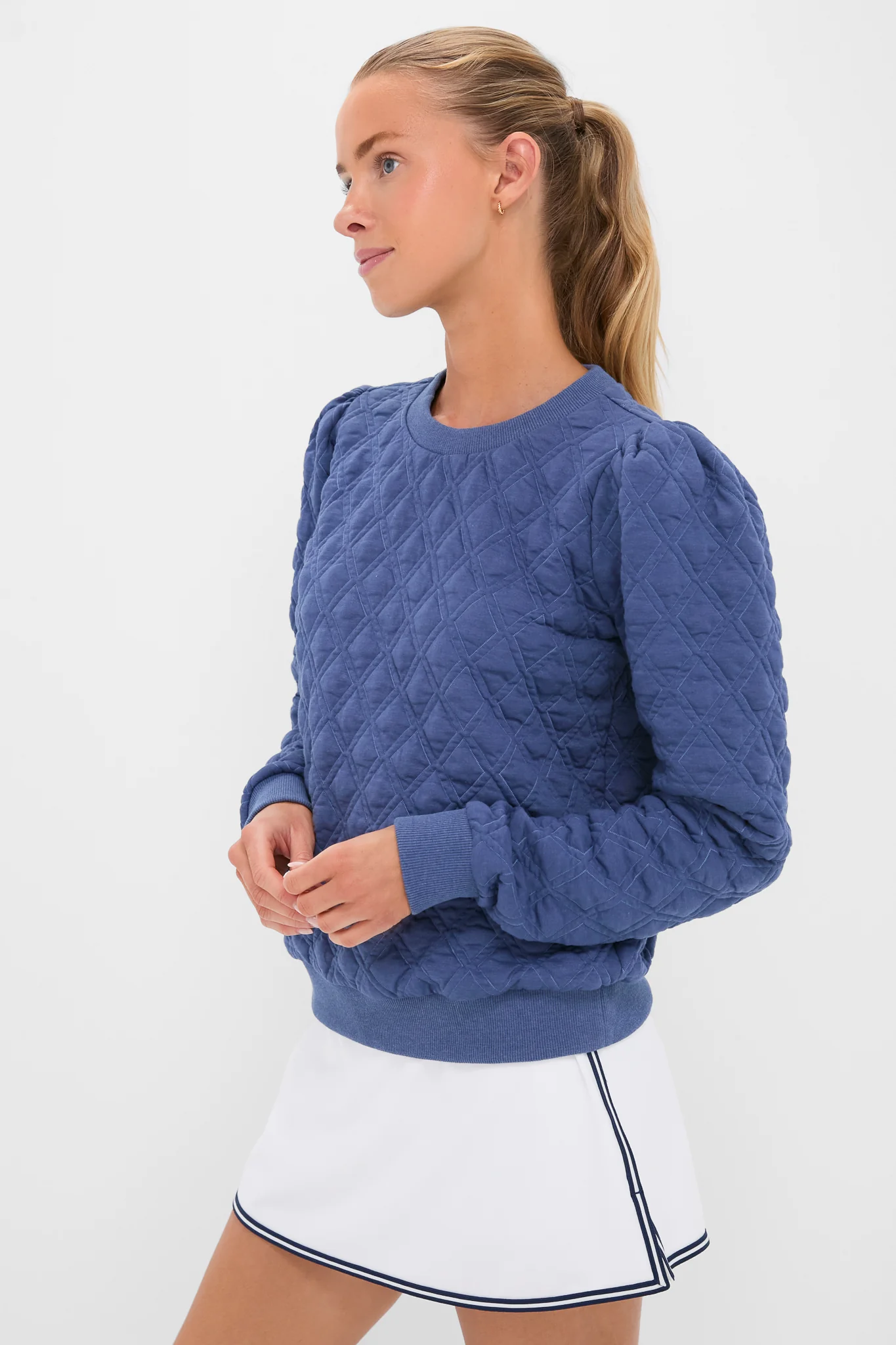 Indigo Puff Sleeve Quilted Stretch Campbell Pullover - Image 3