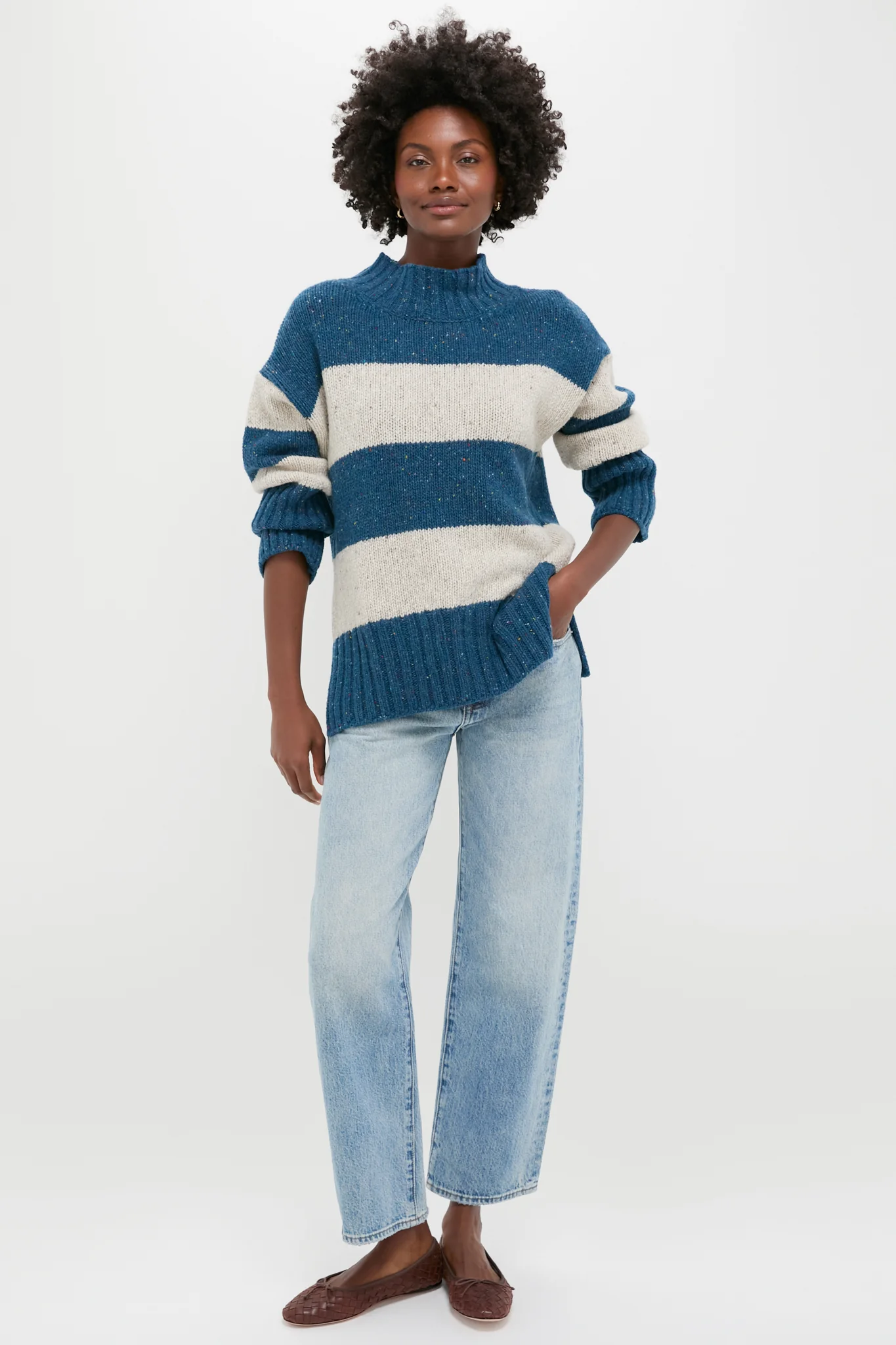 Ink Marl Arna Striped Funnel Neck Sweater - Image 6