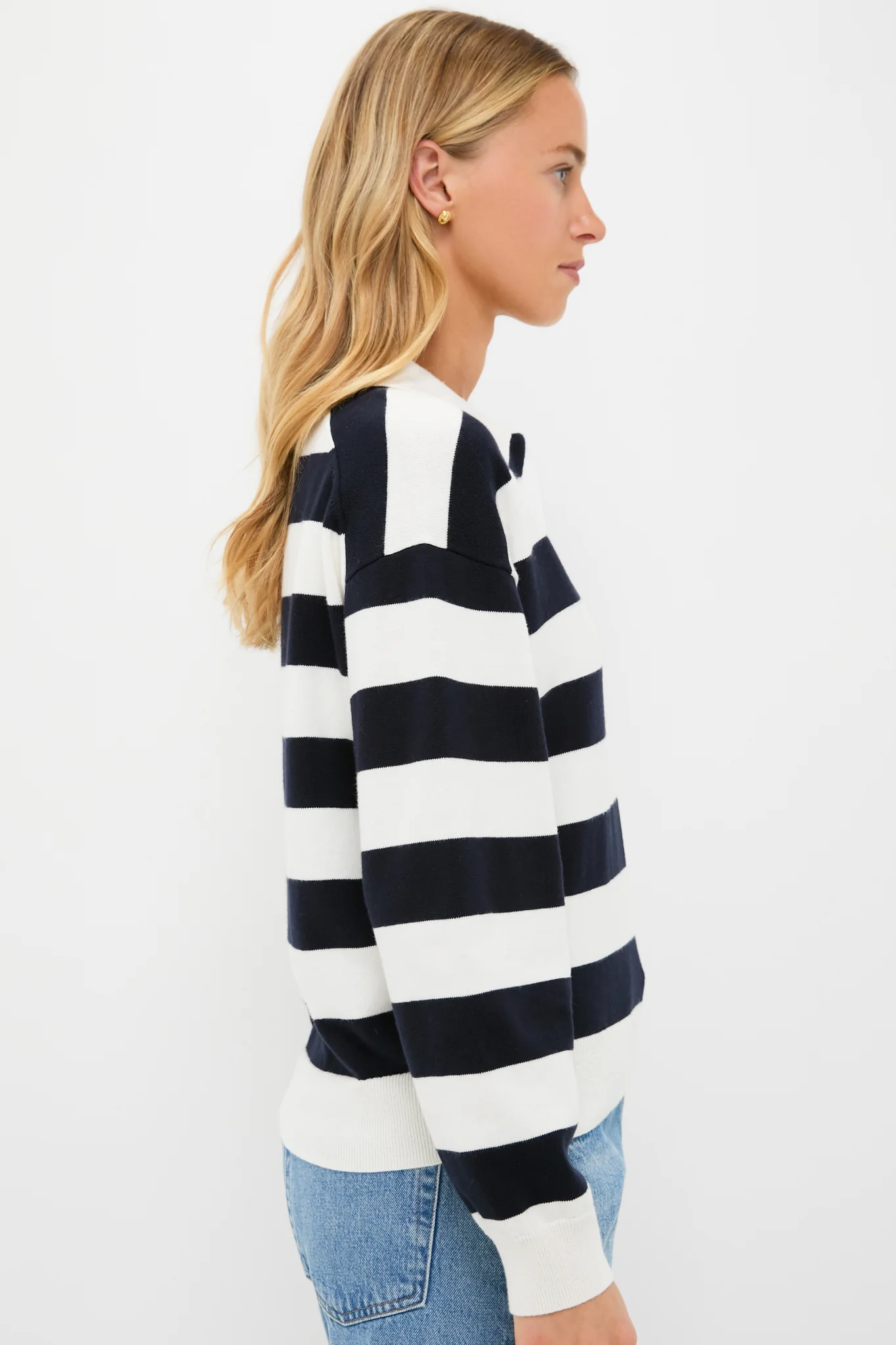 Ivory and Navy Bond St Striped Polo - Image 3