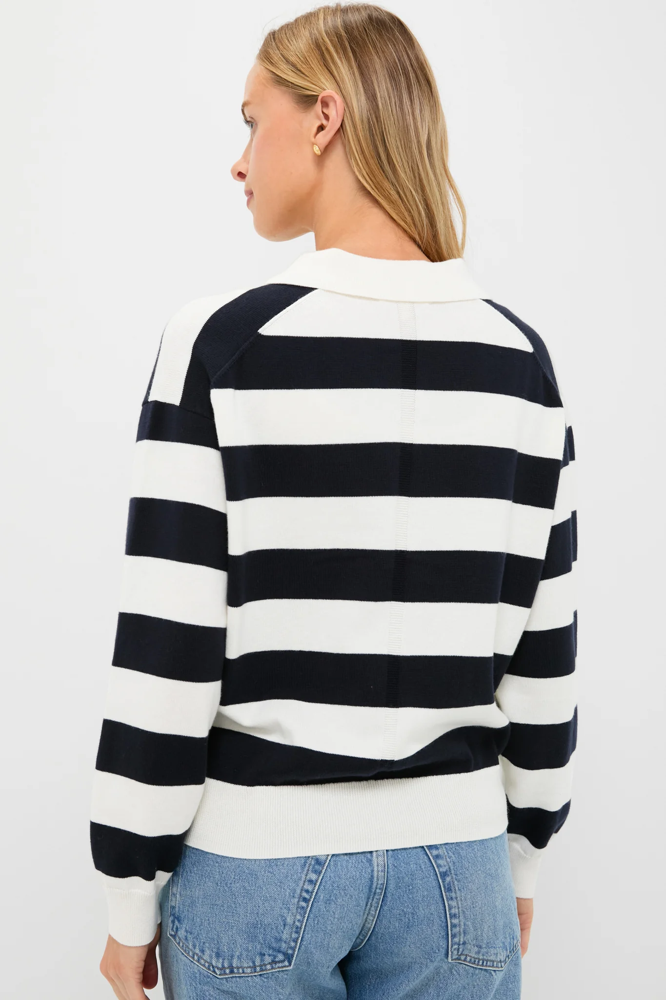 Ivory and Navy Bond St Striped Polo - Image 4