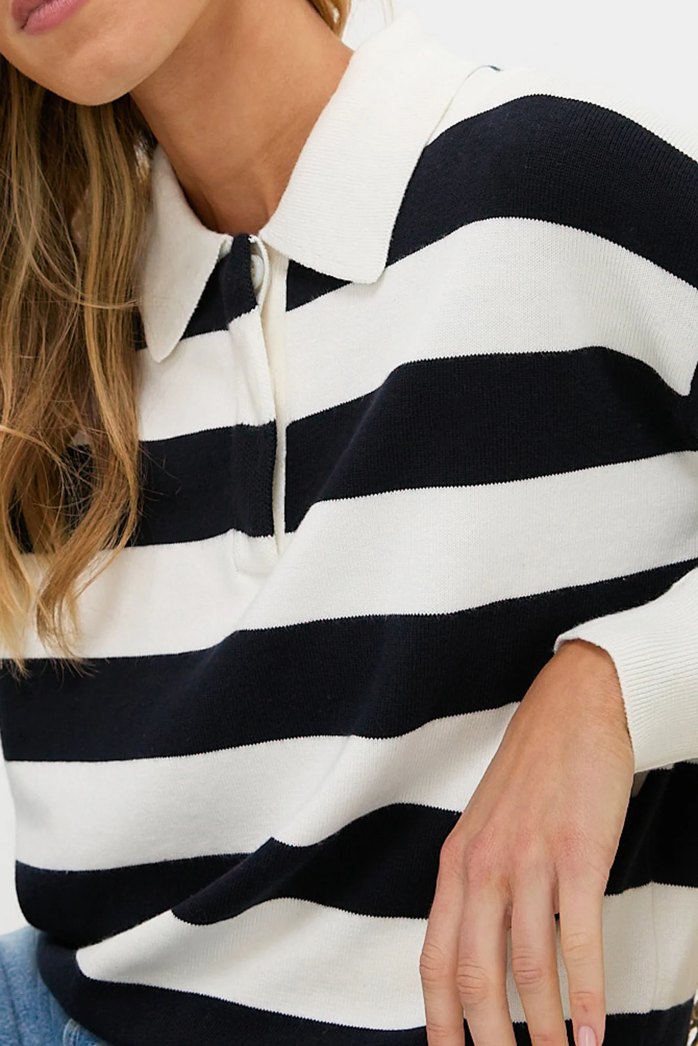 Ivory and Navy Bond St Striped Polo - Image 5