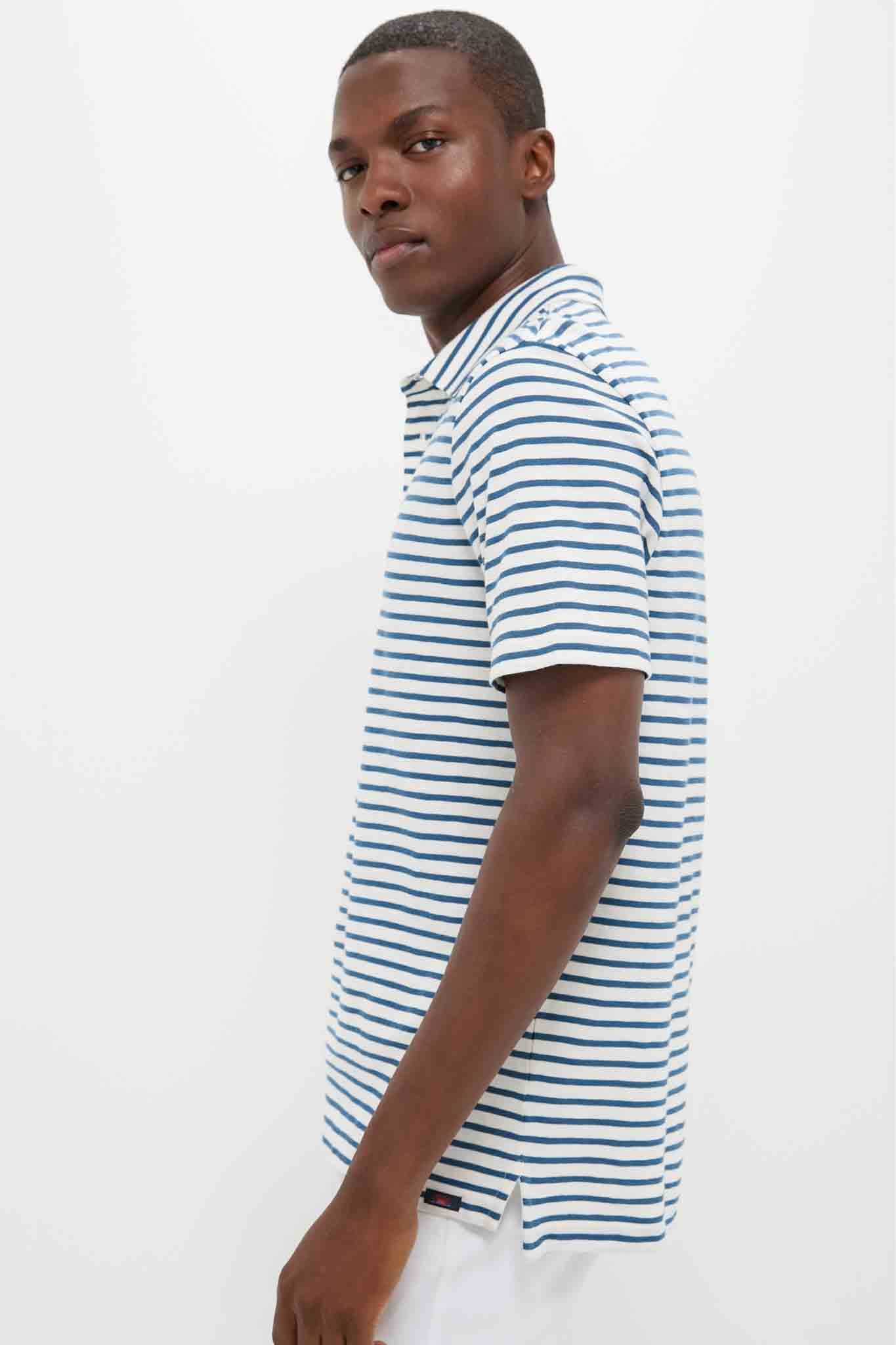 Ivory Breton Stripe Sunwashed Tee Shirt Polo - Image 3