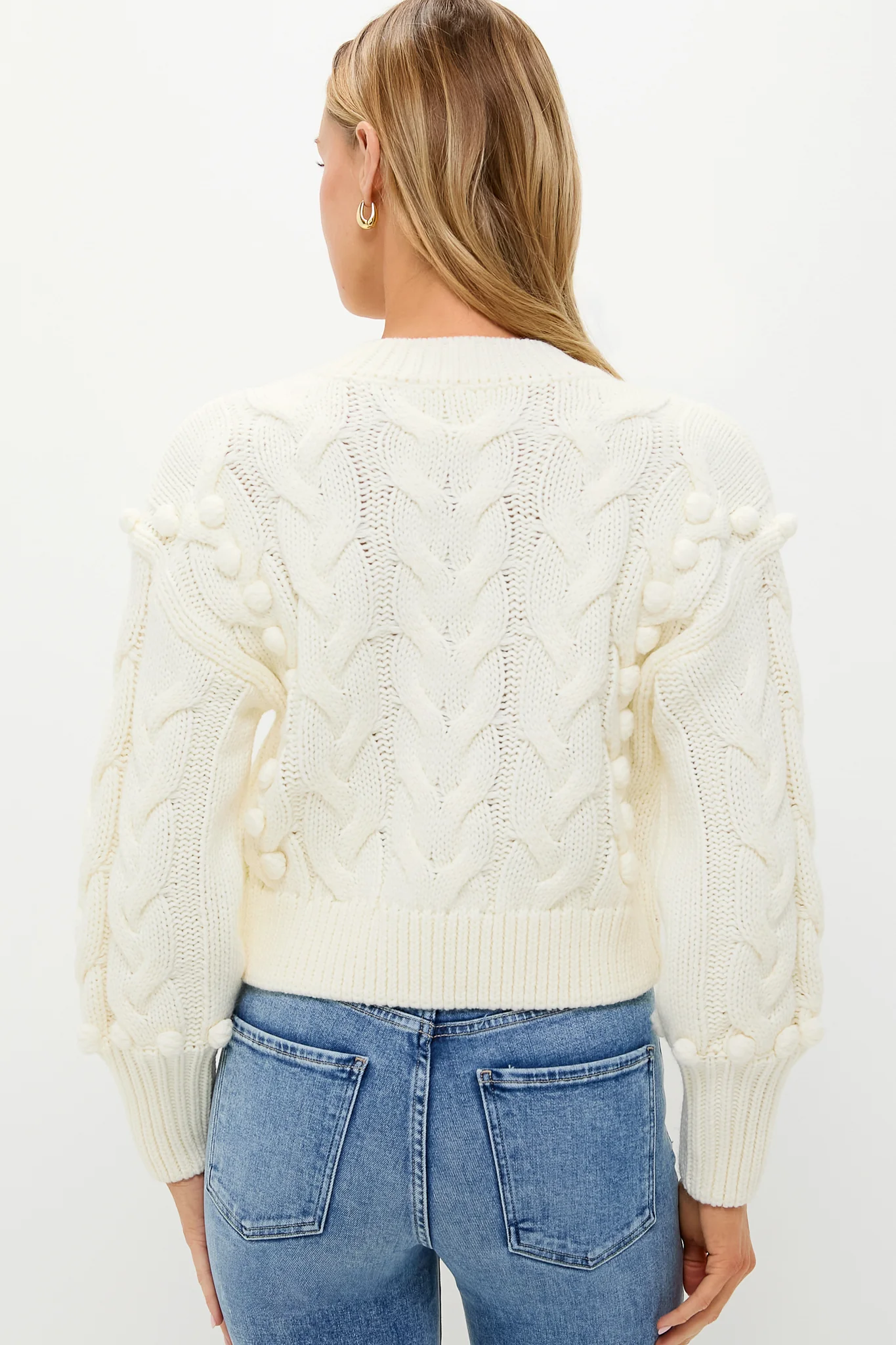 Ivory Cable Knit Cropped Contessa V-Neck Sweater - Image 4