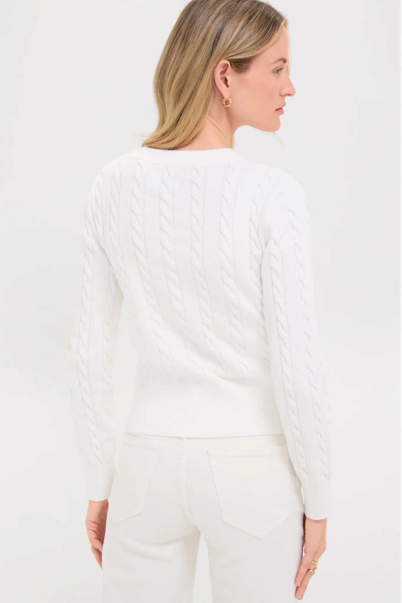 Ivory Cotton Cable Knit Kit Cardigan - Image 4