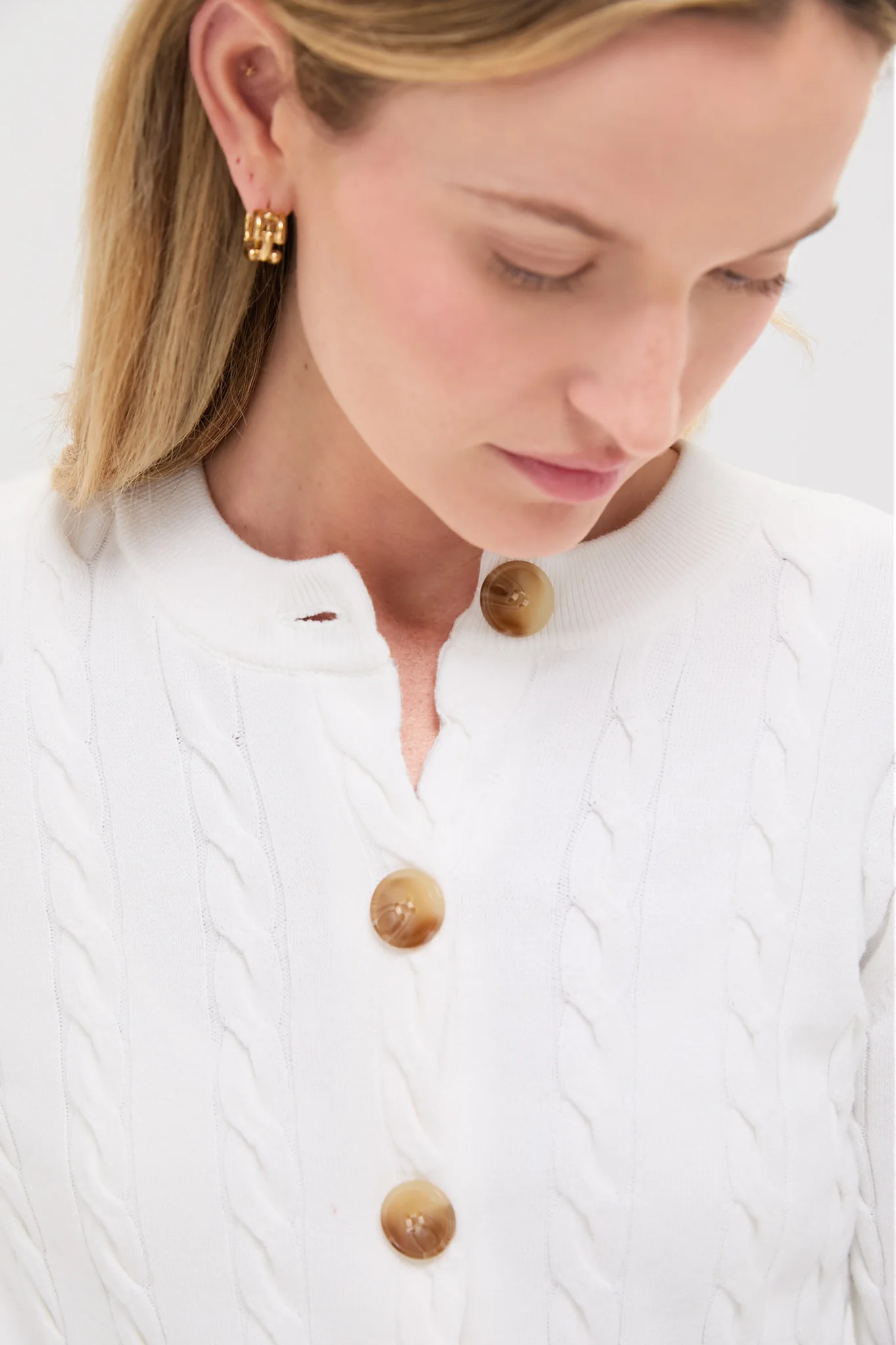 Ivory Cotton Cable Knit Kit Cardigan - Image 5