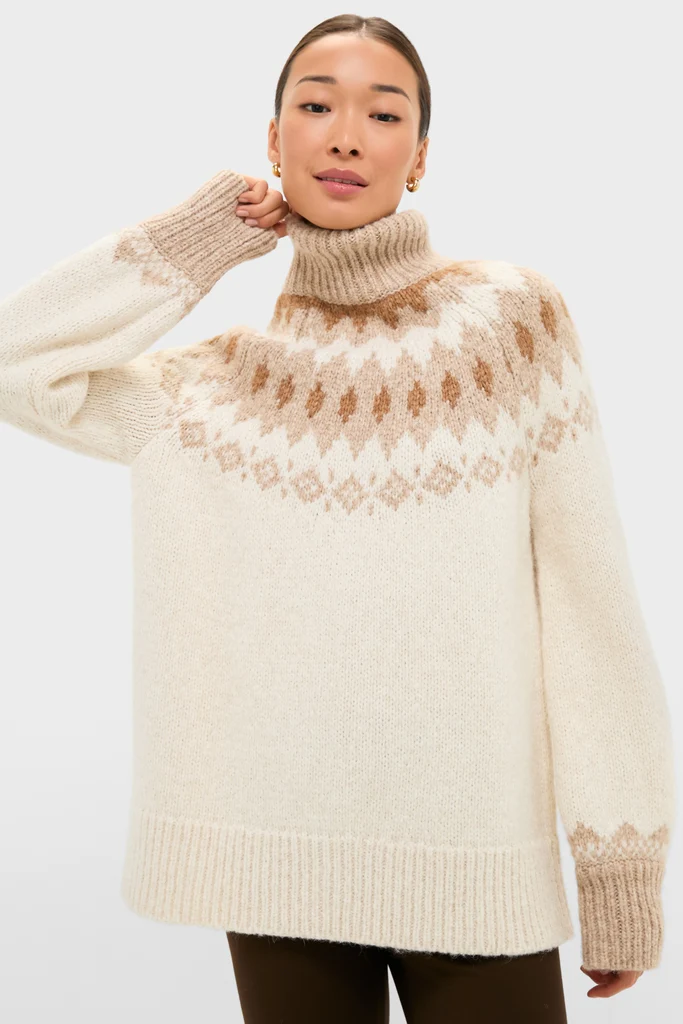 Ivory Camel Estelle Fair Isle Turtleneck - Image 2