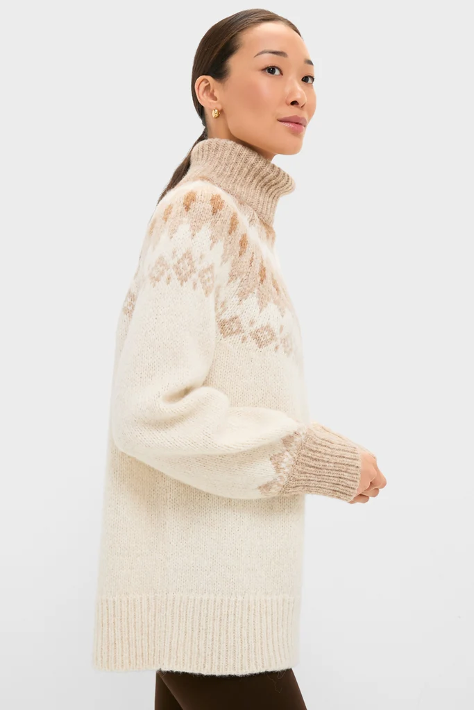 Ivory Camel Estelle Fair Isle Turtleneck - Image 3