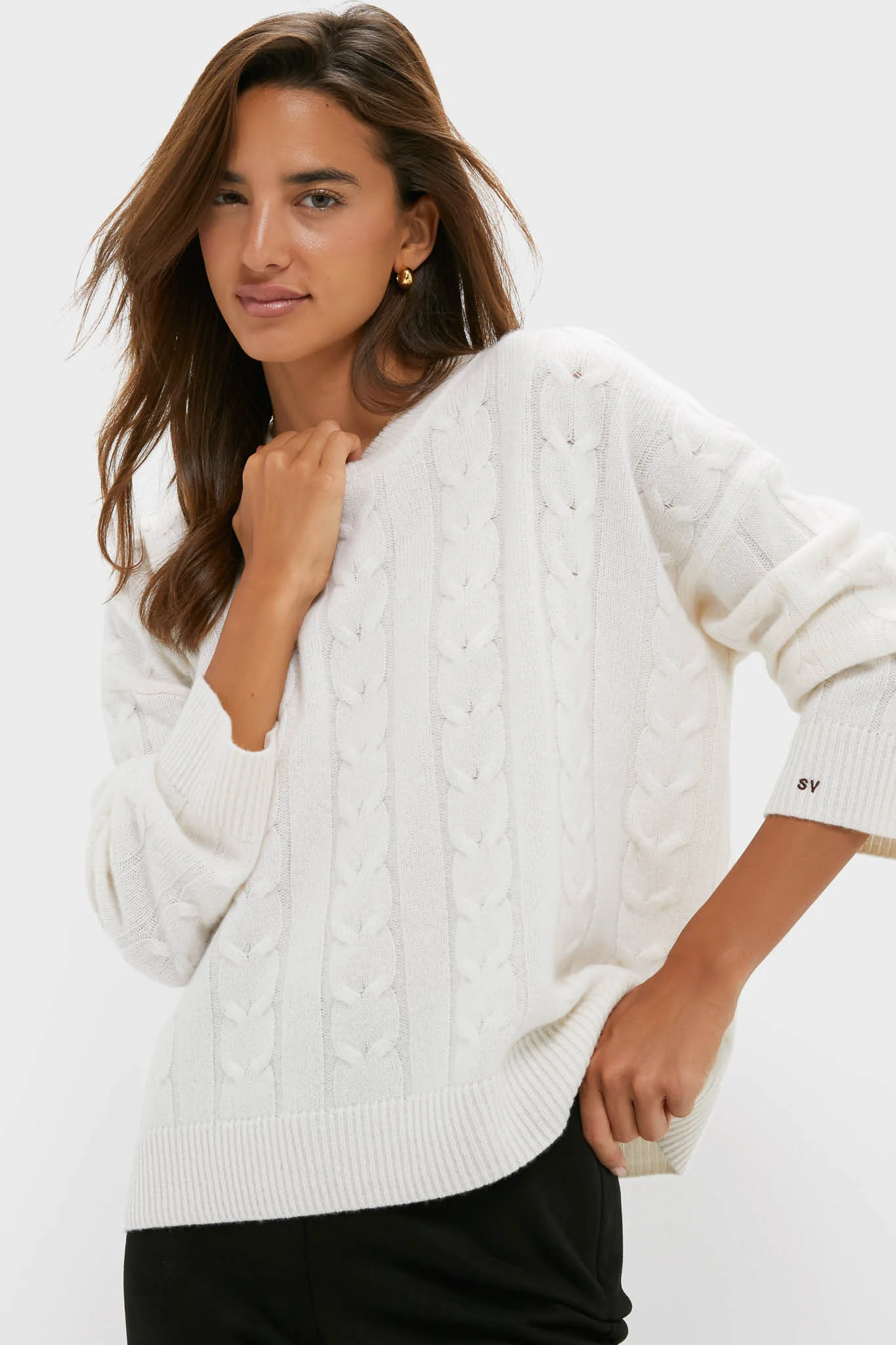 Ivory Cashmere Cable Knit Eloise Sweater - Image 2