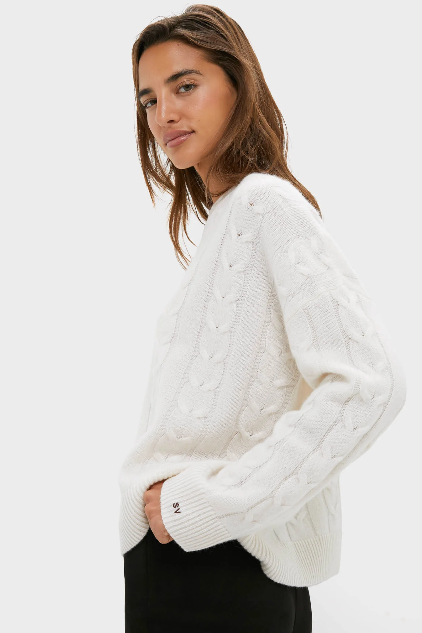 Ivory Cashmere Cable Knit Eloise Sweater - Image 4