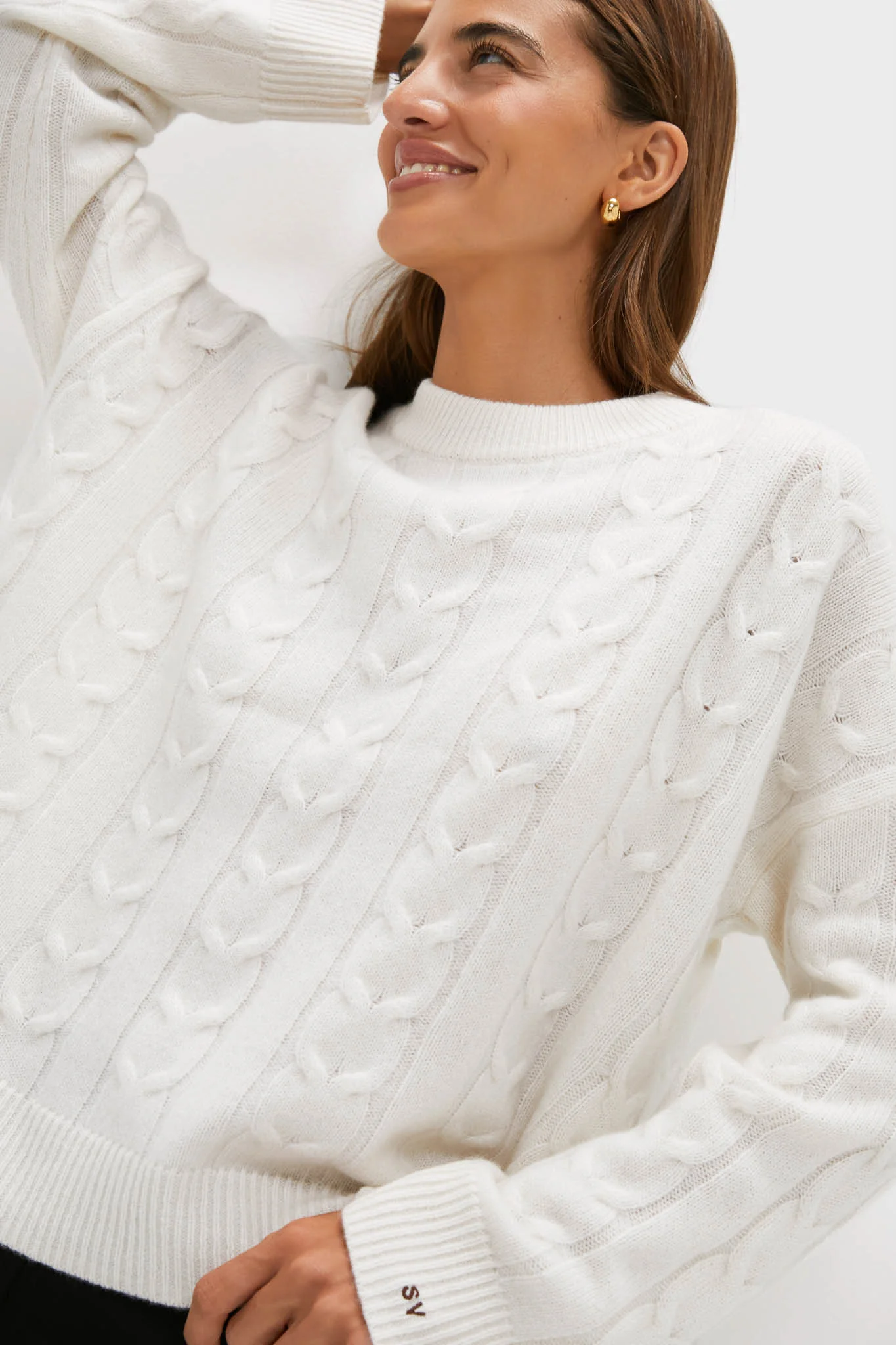 Ivory Cashmere Cable Knit Eloise Sweater - Image 6