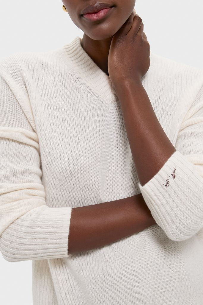 Ivory Cashmere Cassie V-Neck Sweater - Image 5