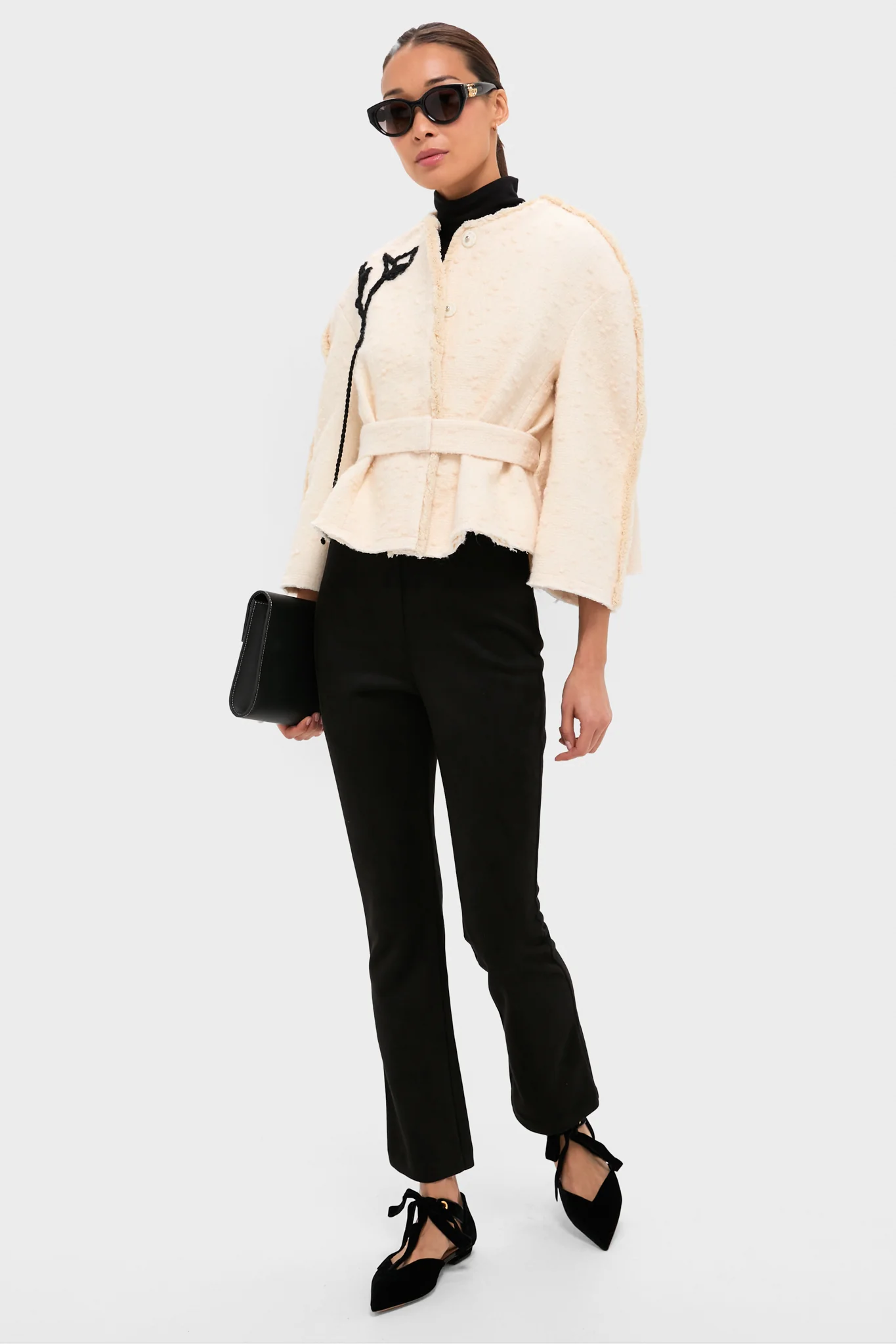 Ivory Cocoon Cropped Belted Jacket - Image 2