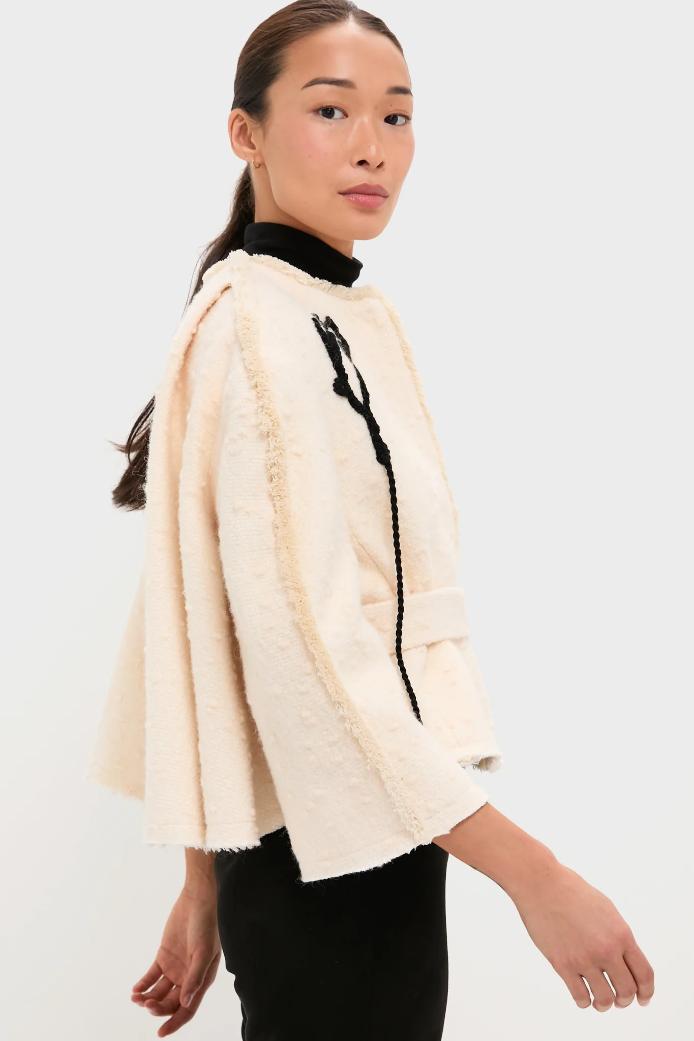Ivory Cocoon Cropped Belted Jacket - Image 3